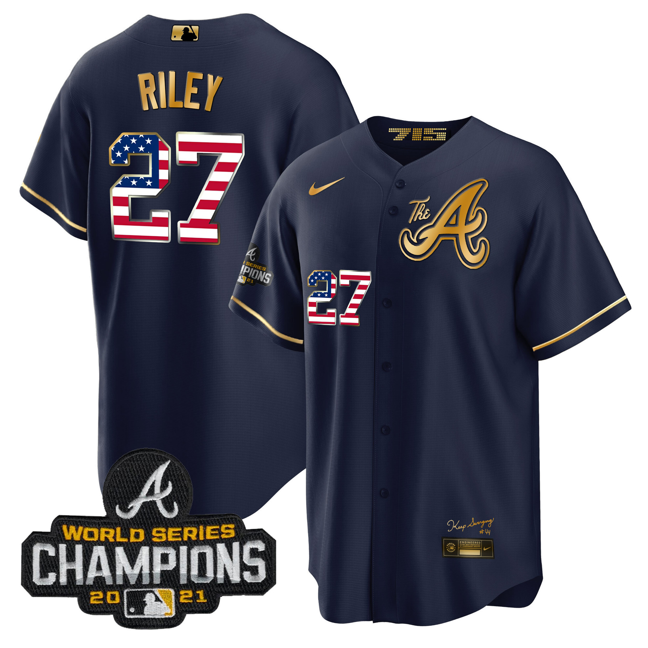 Men's Atlanta Braves The A Gold Flag Cool Base Jersey - All Stitched - Image 33