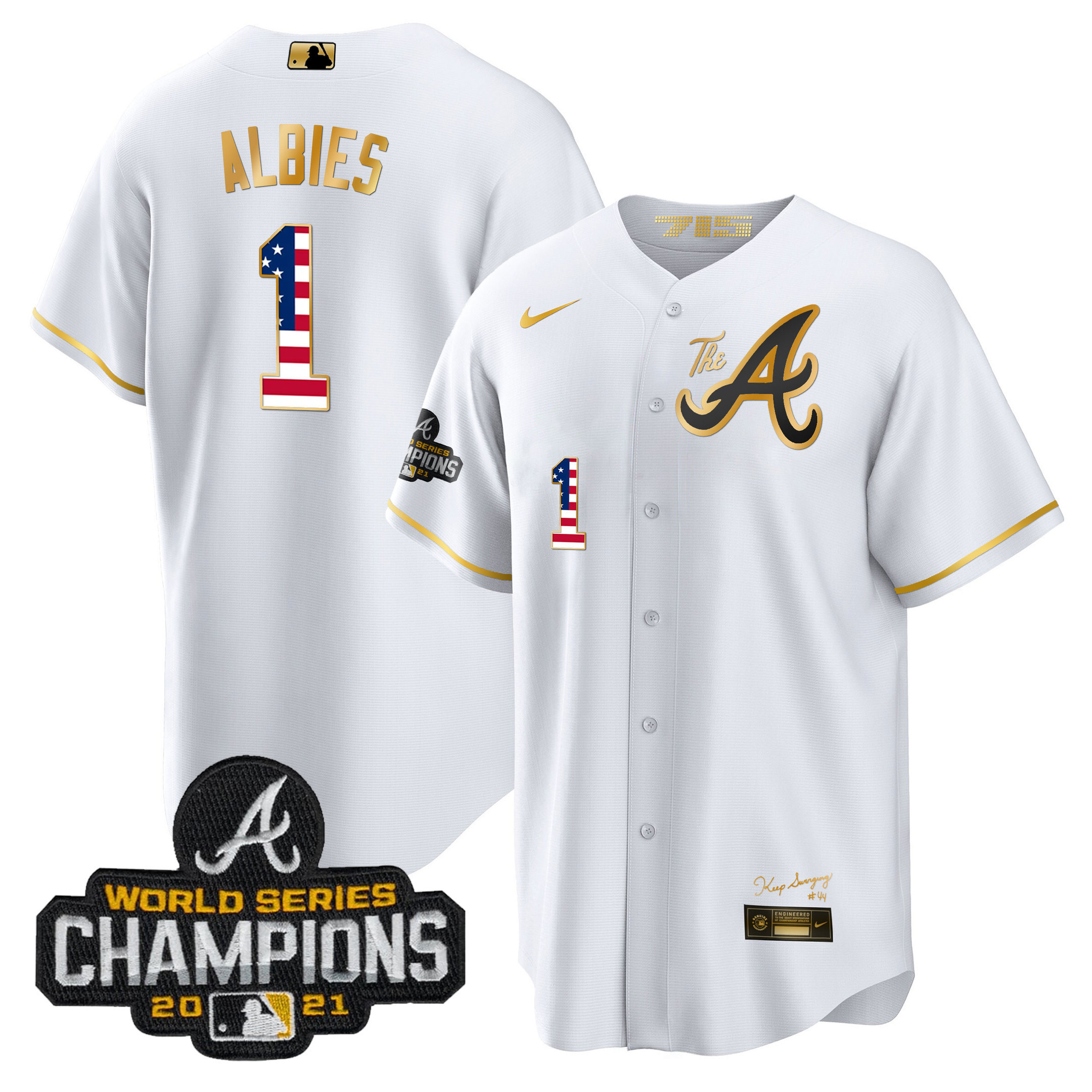 Men's Atlanta Braves The A Gold Flag Cool Base Jersey - All Stitched - Image 16