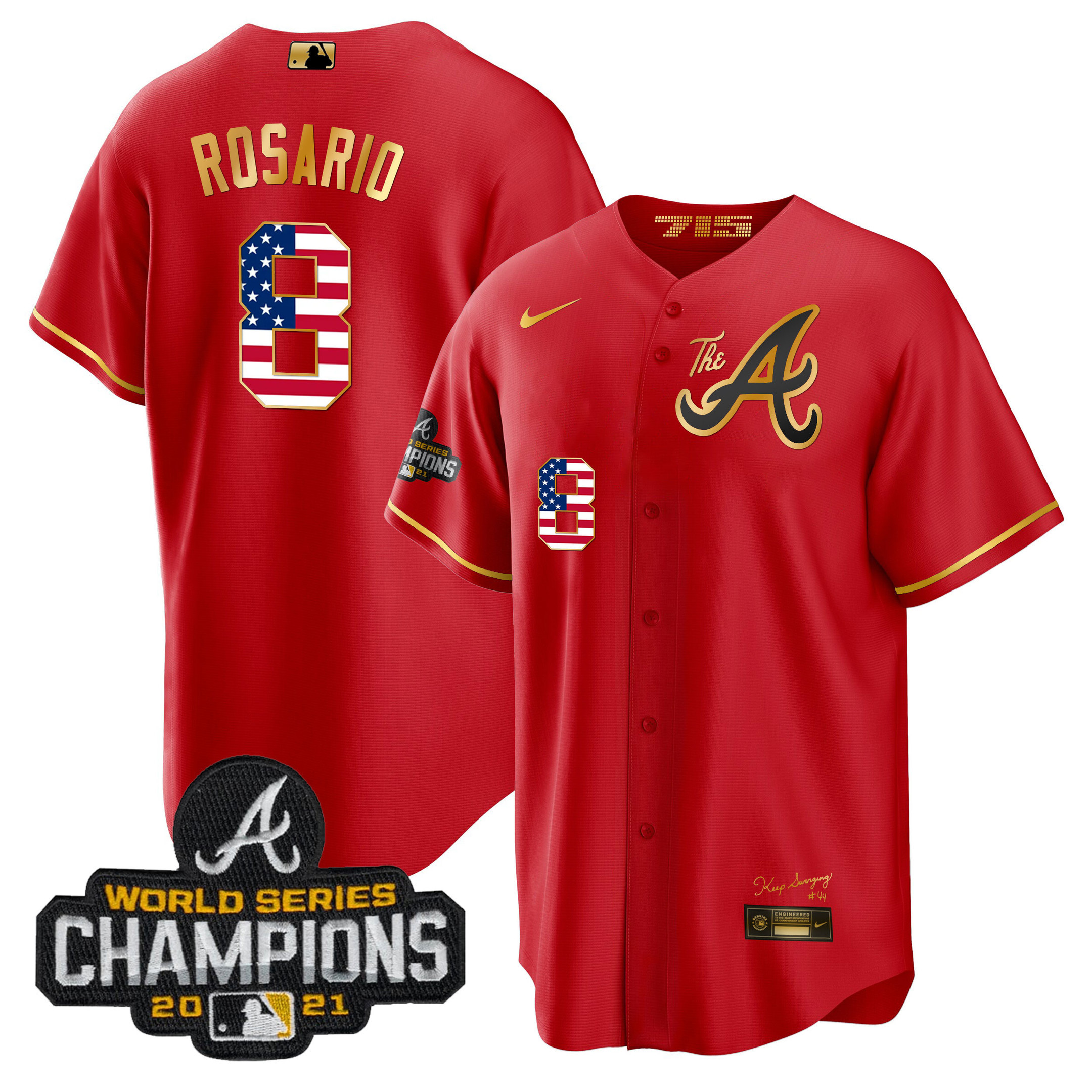 Men's Atlanta Braves The A Gold Flag Cool Base Jersey - All Stitched - Image 7