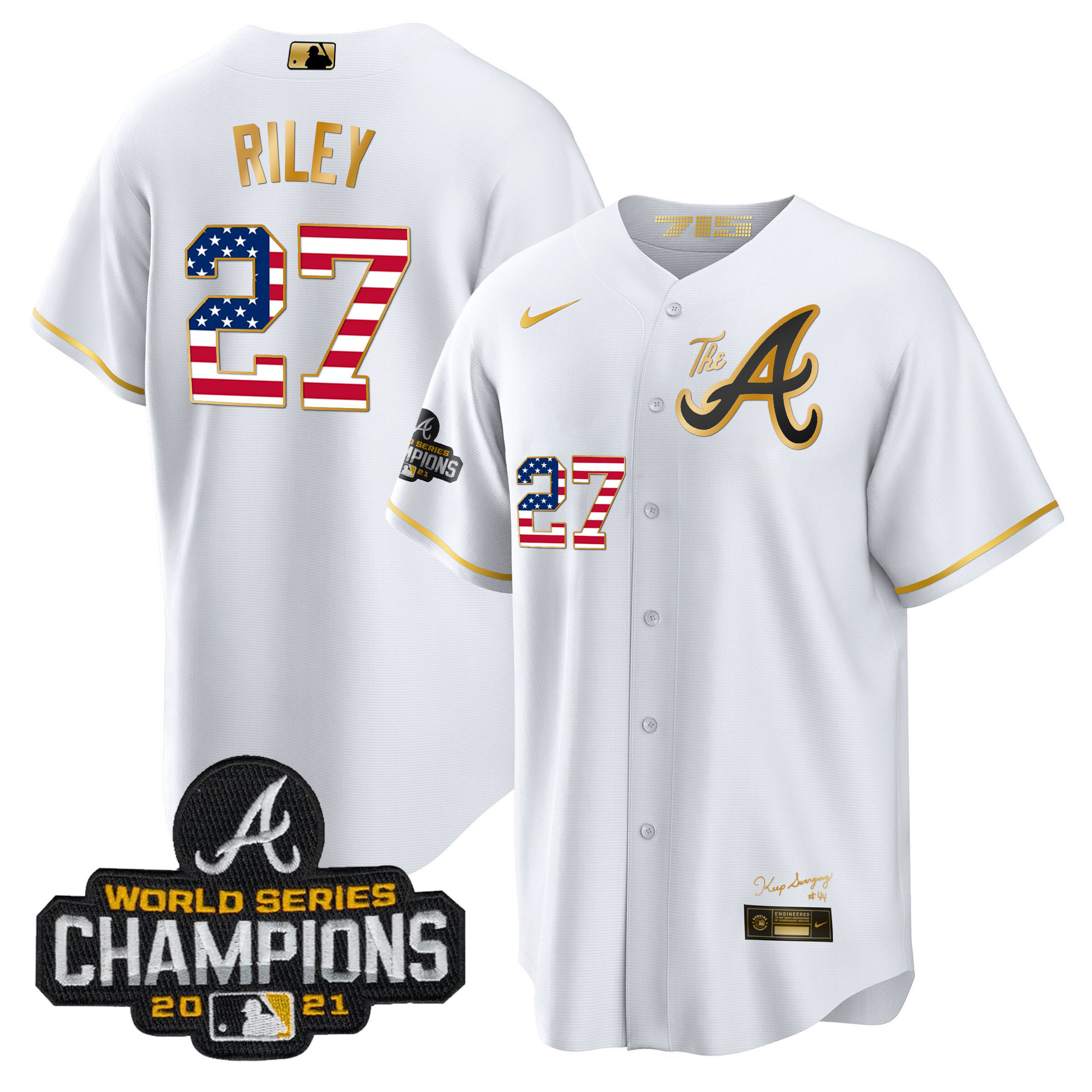 Men's Atlanta Braves The A Gold Flag Cool Base Jersey - All Stitched - Image 13