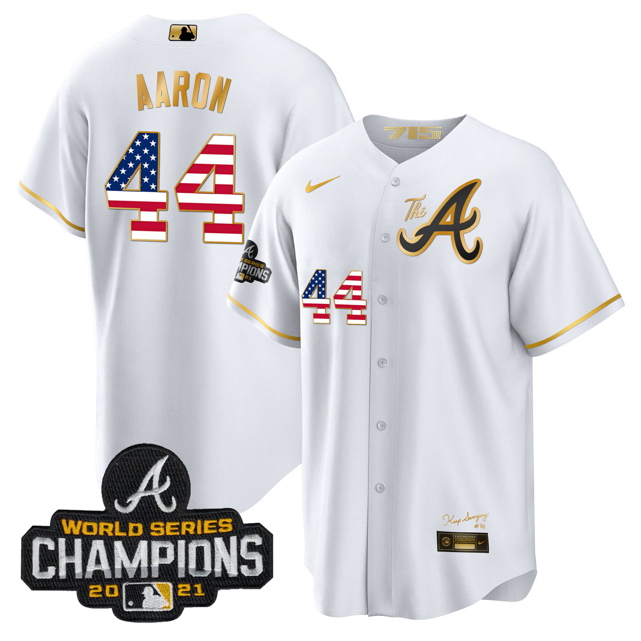 Men's Atlanta Braves The A Gold Flag Cool Base Jersey - All Stitched - Image 18