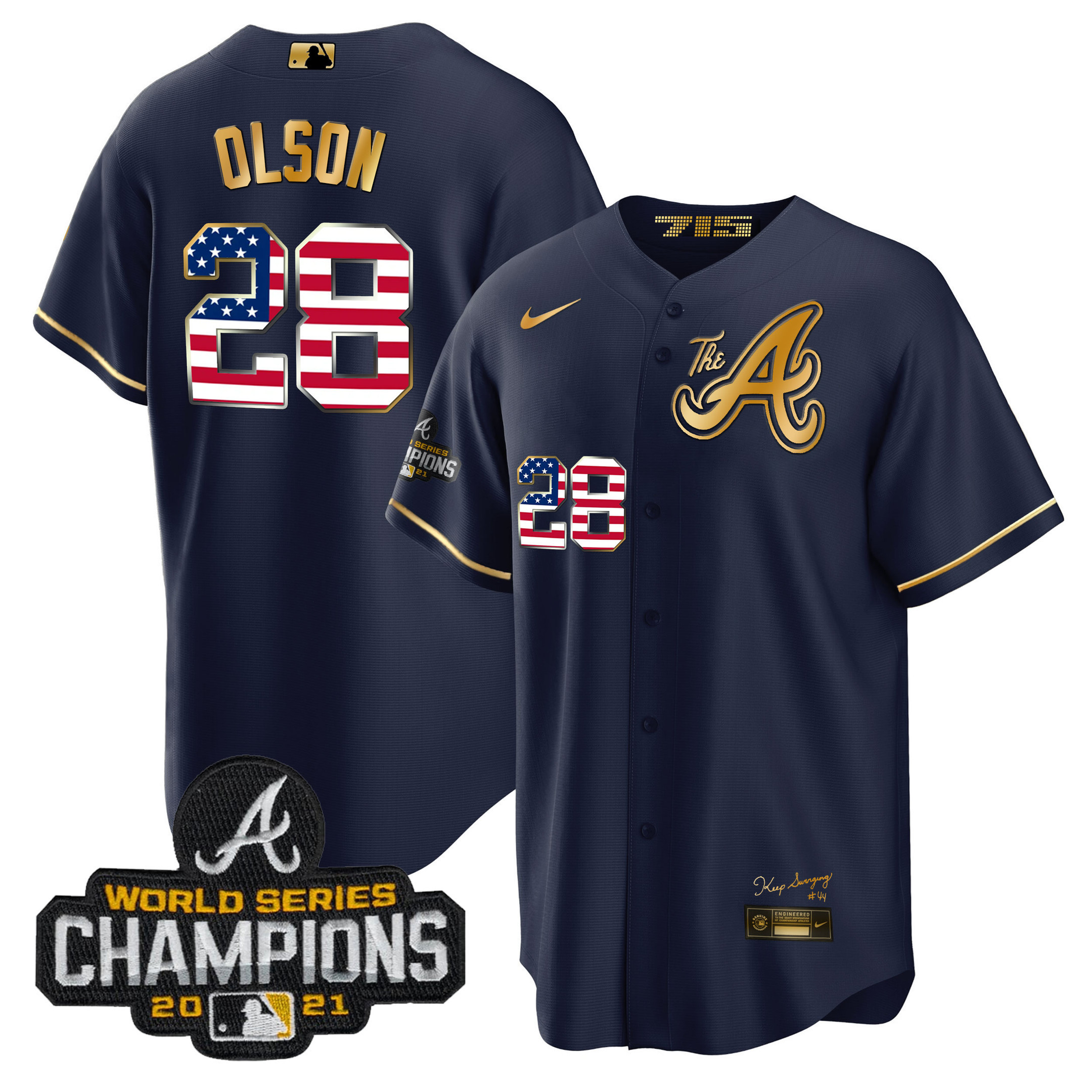 Men's Atlanta Braves The A Gold Flag Cool Base Jersey - All Stitched - Image 35