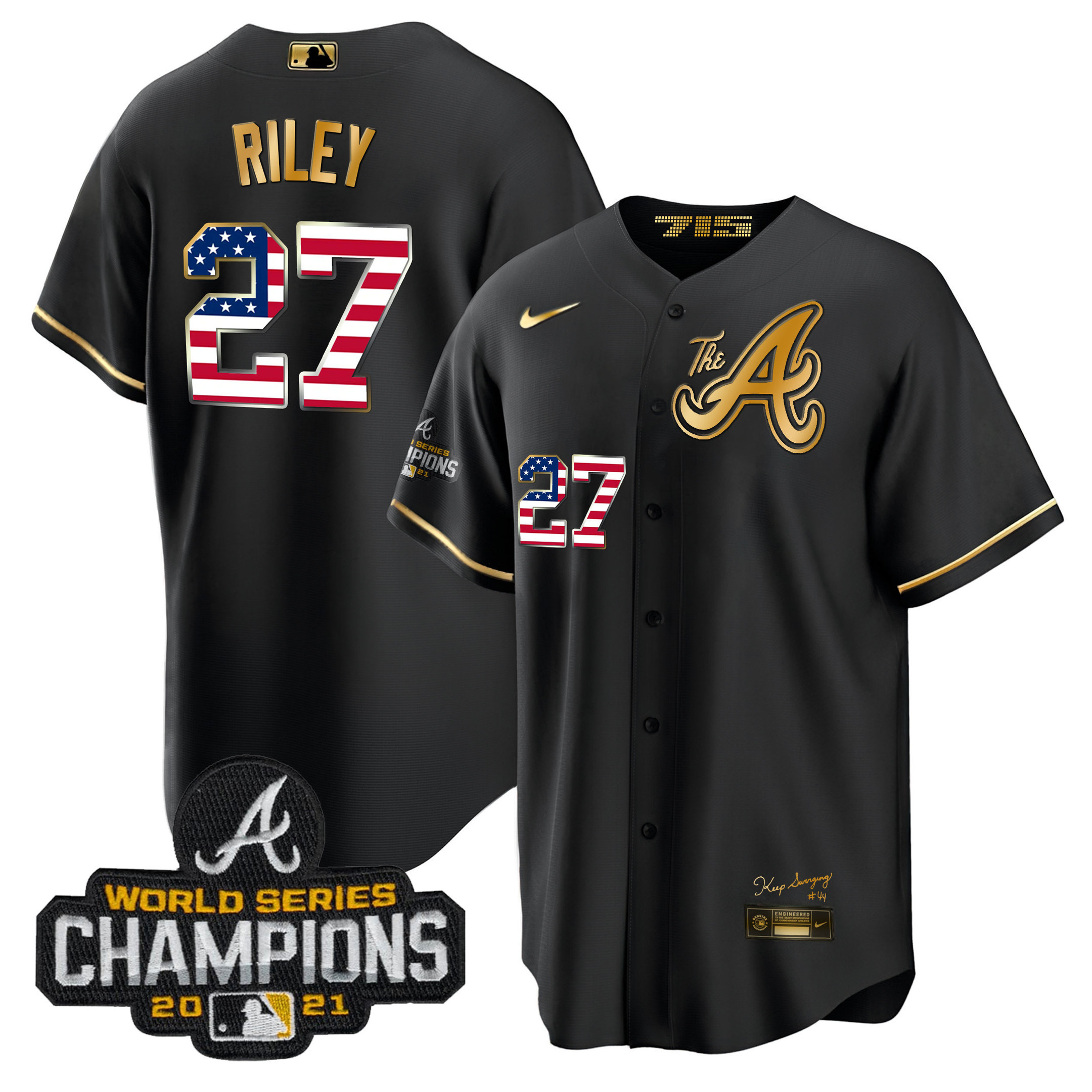 Men's Atlanta Braves The A Gold Flag Cool Base Jersey - All Stitched - Image 23