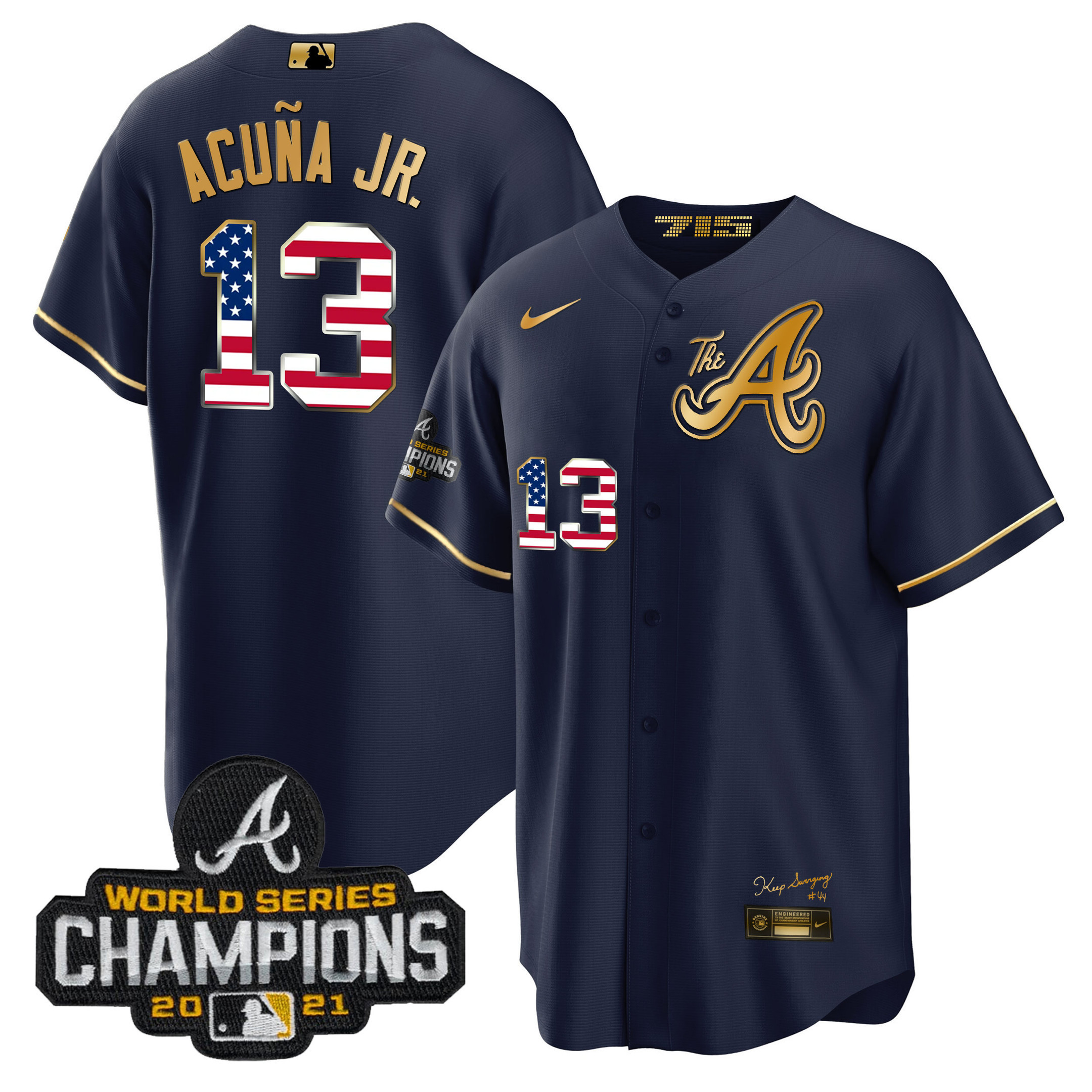 Men's Atlanta Braves The A Gold Flag Cool Base Jersey - All Stitched - Image 31