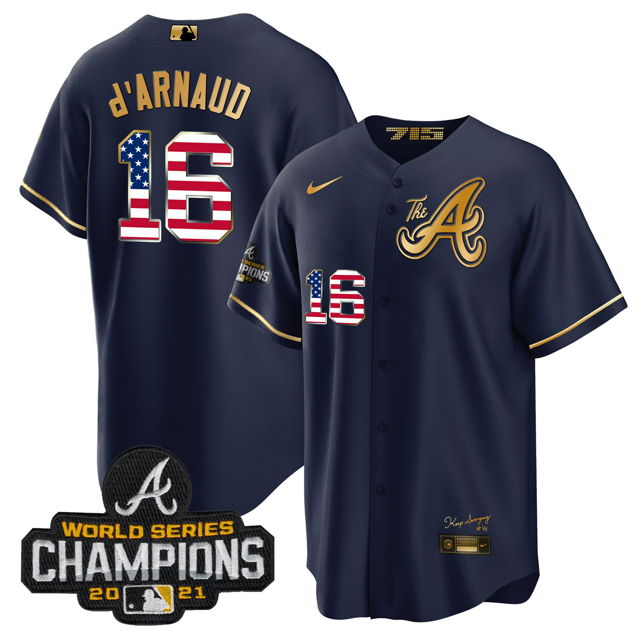 Men's Atlanta Braves The A Gold Flag Cool Base Jersey - All Stitched - Image 32