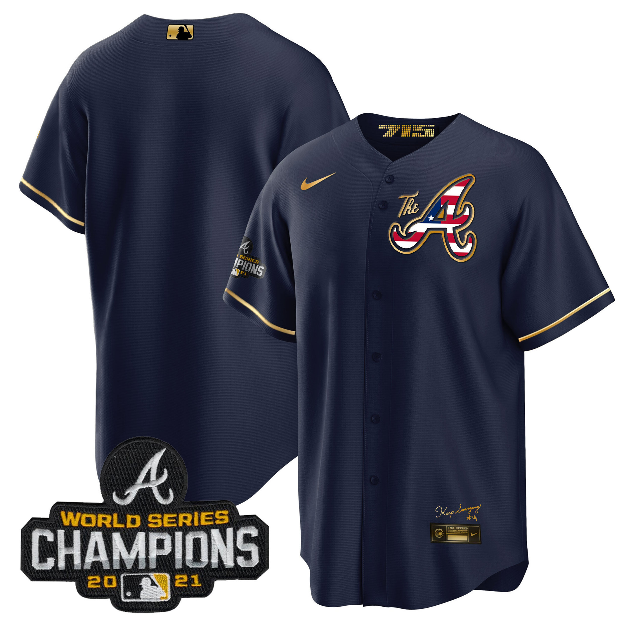 Men's Atlanta Braves The A Gold Flag Cool Base Jersey - All Stitched - Image 40