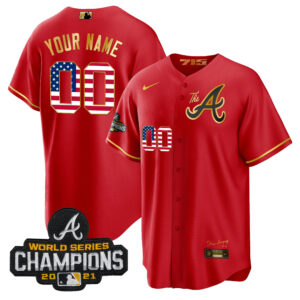 Atlanta Braves The A Gold Flag Custom Jersey - All Stitched