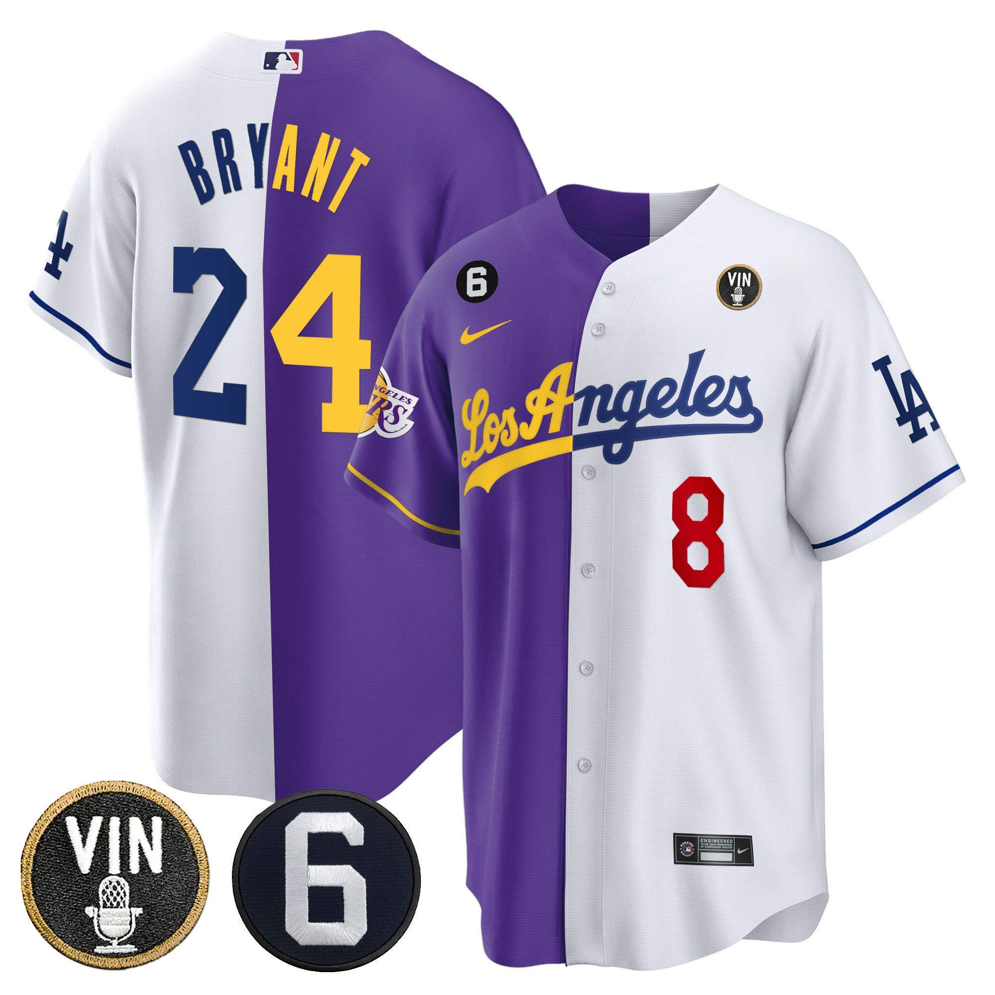 Men's Split Dodgers - Lakers Cool Base Jersey - All Stitched - Image 17