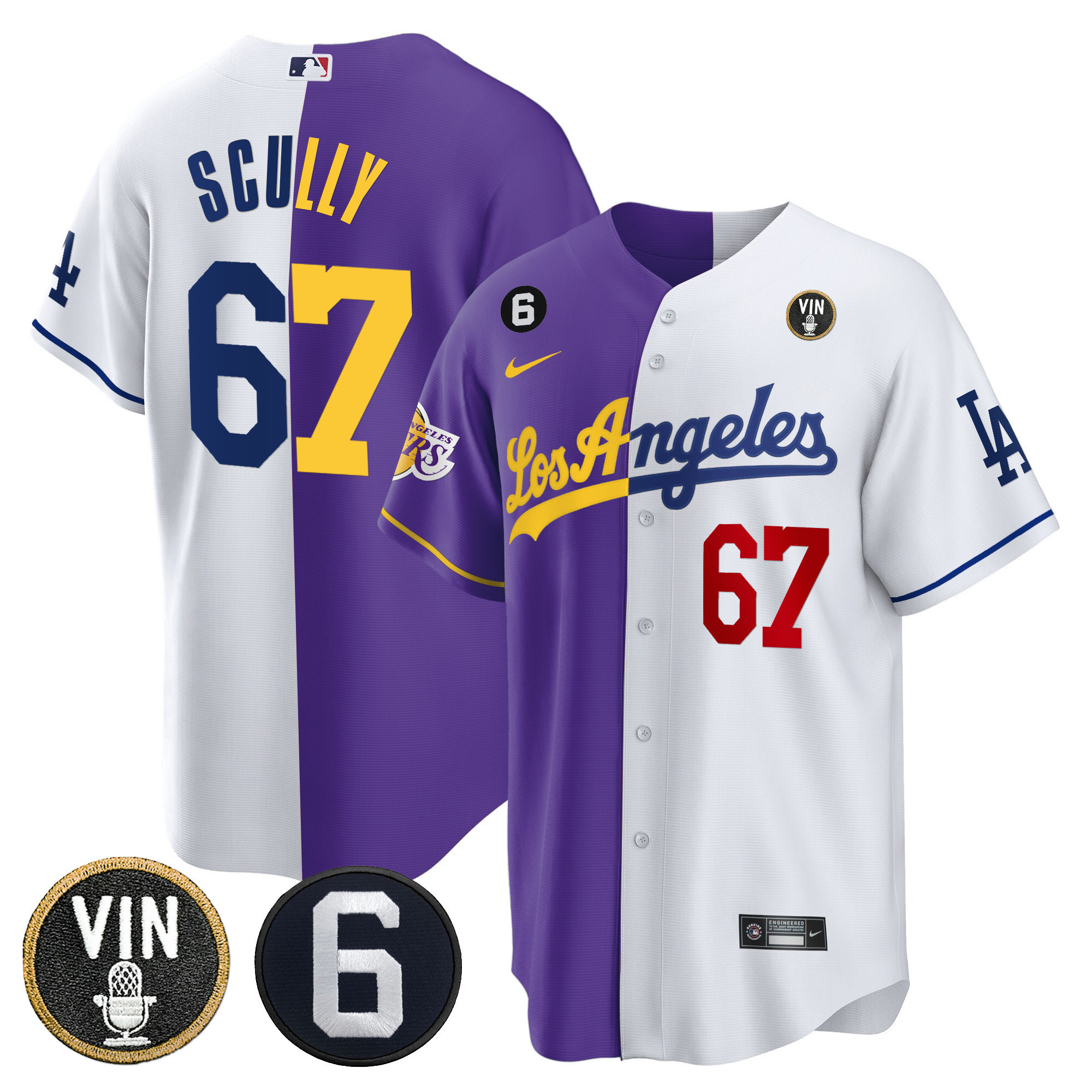 Men's Split Dodgers - Lakers Cool Base Jersey - All Stitched - Image 23