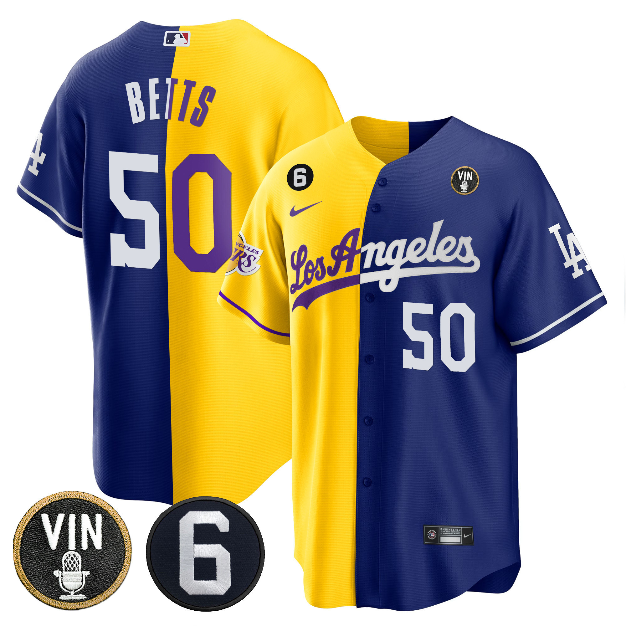 Men's Split Dodgers - Lakers Cool Base Jersey - All Stitched - Image 3