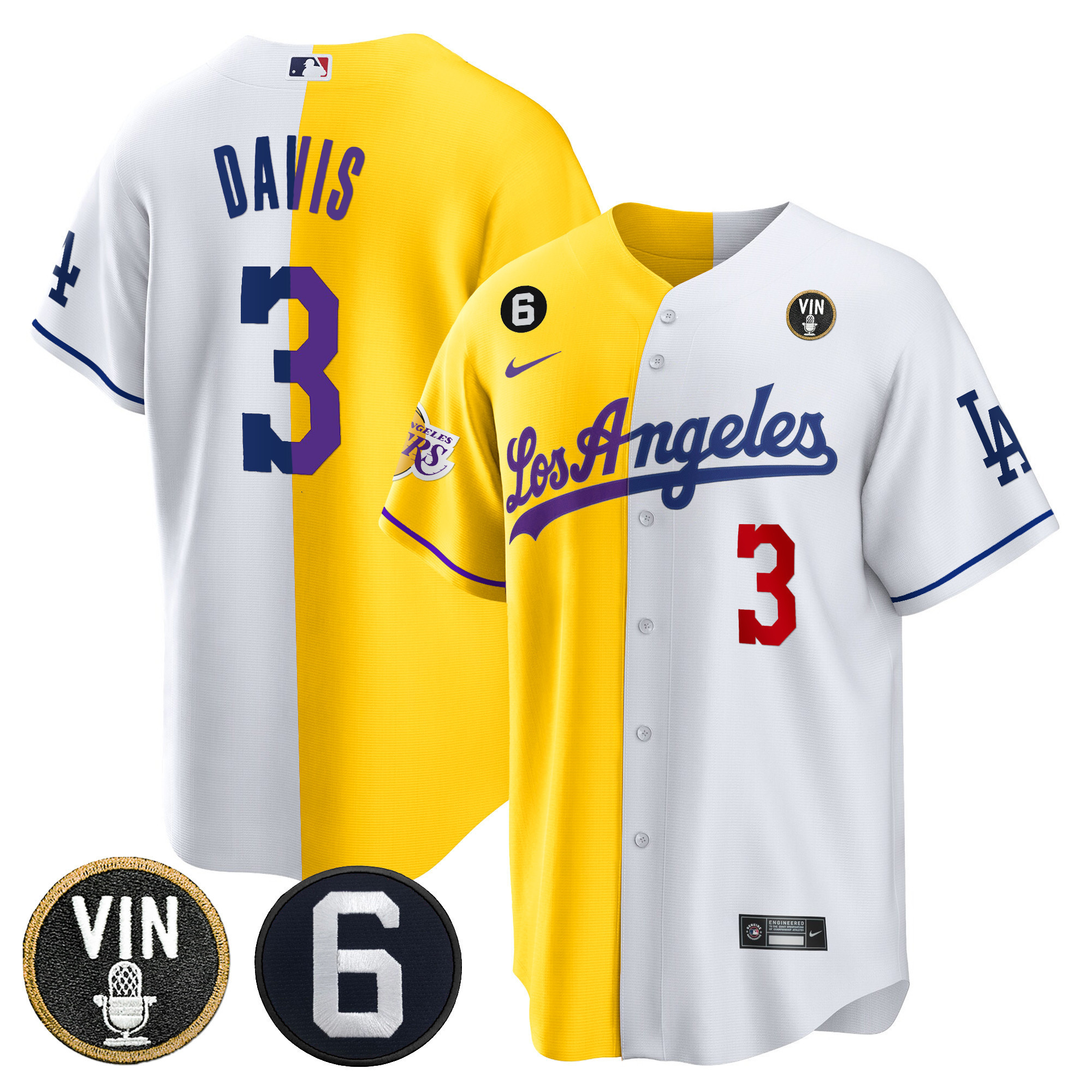 Men's Split Dodgers - Lakers Cool Base Jersey - All Stitched - Image 13