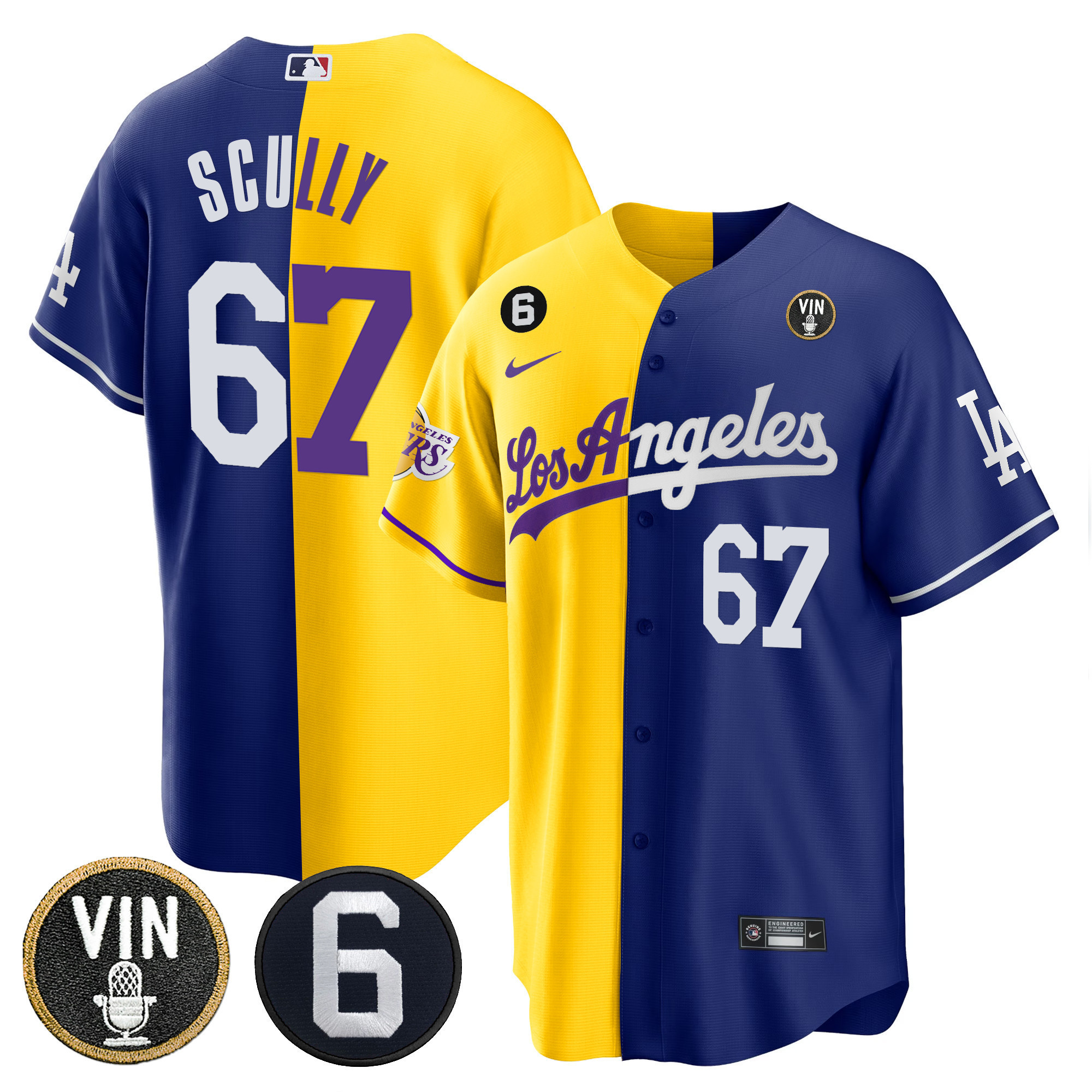 Men's Split Dodgers - Lakers Cool Base Jersey - All Stitched - Image 7