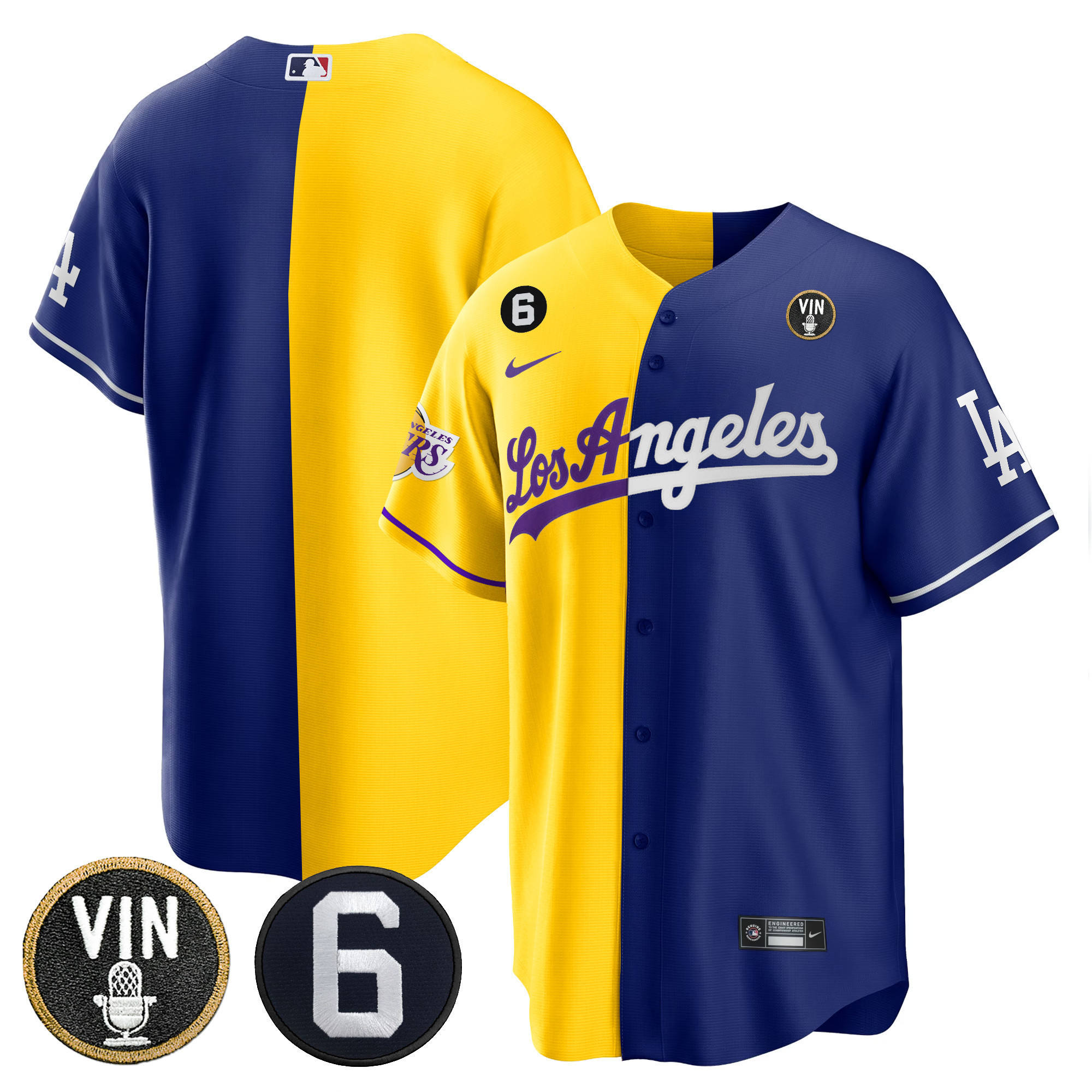 Men's Split Dodgers - Lakers Cool Base Jersey - All Stitched - Image 8