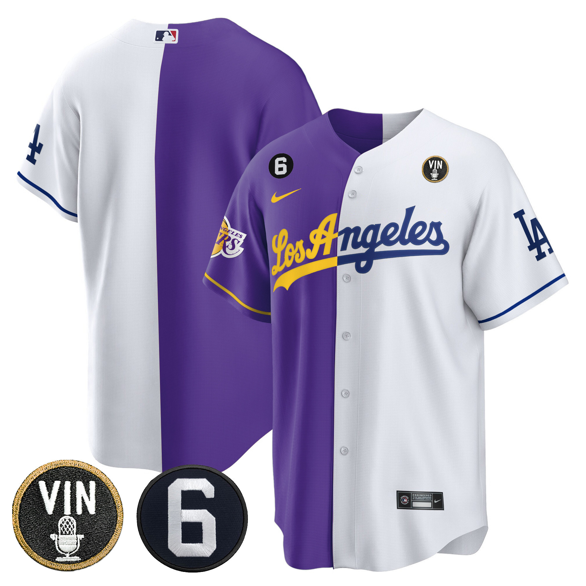 Men's Split Dodgers - Lakers Cool Base Jersey - All Stitched - Image 24