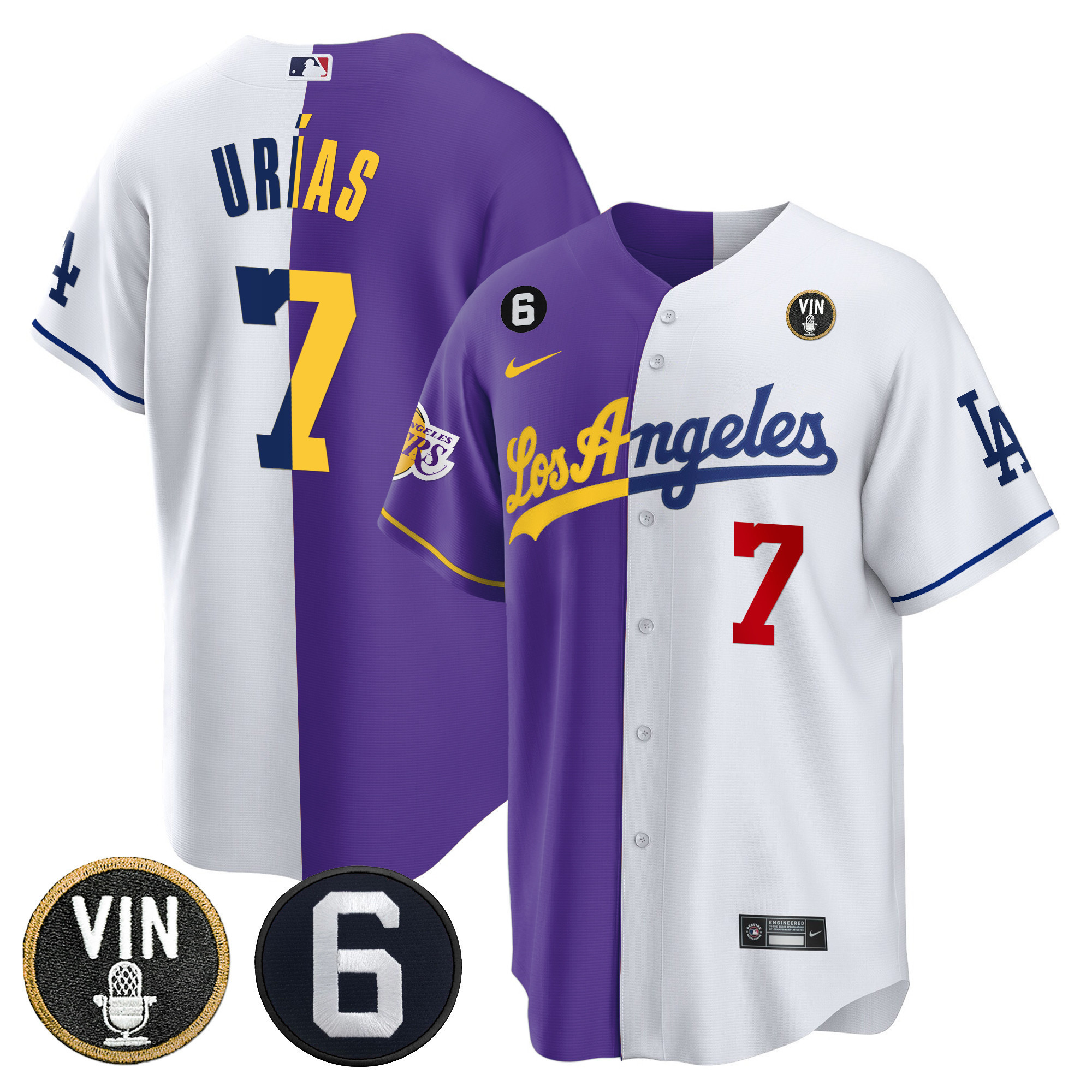 Men's Split Dodgers - Lakers Cool Base Jersey - All Stitched - Image 22
