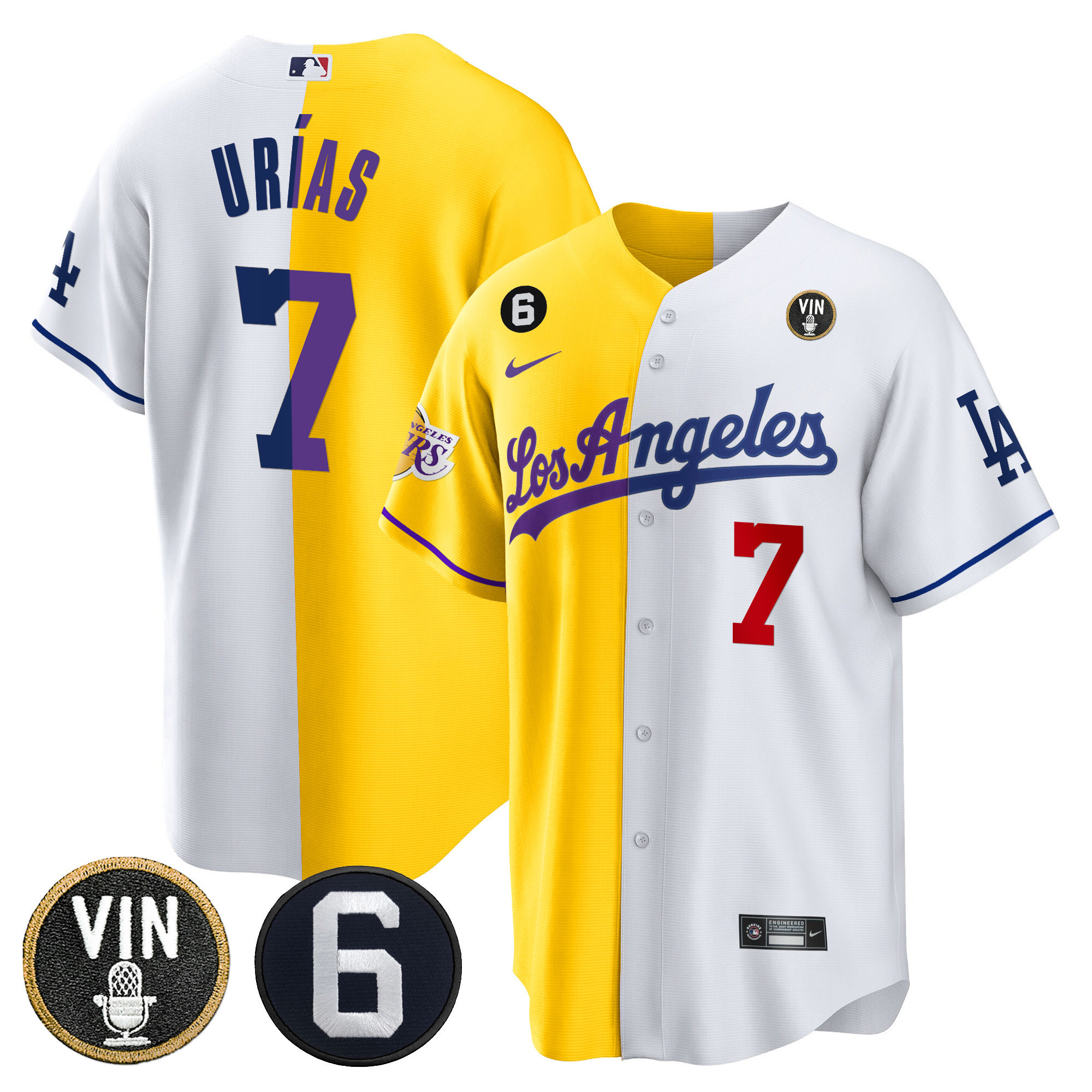 Men's Split Dodgers - Lakers Cool Base Jersey - All Stitched - Image 14