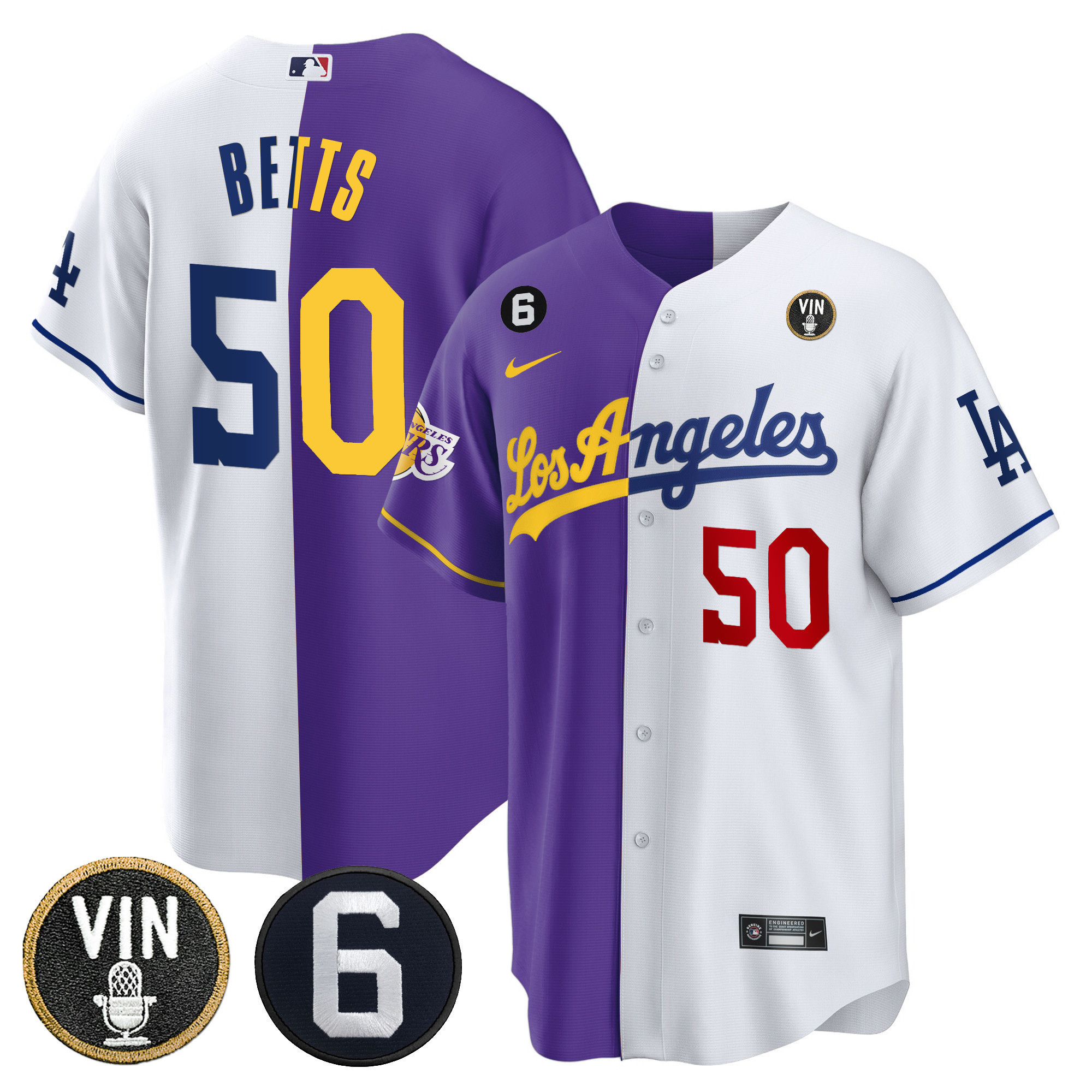 Men's Split Dodgers - Lakers Cool Base Jersey - All Stitched - Image 19