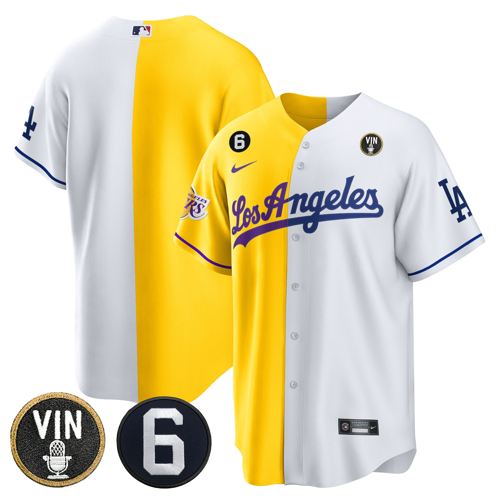Men's Split Dodgers - Lakers Cool Base Jersey - All Stitched - Image 16