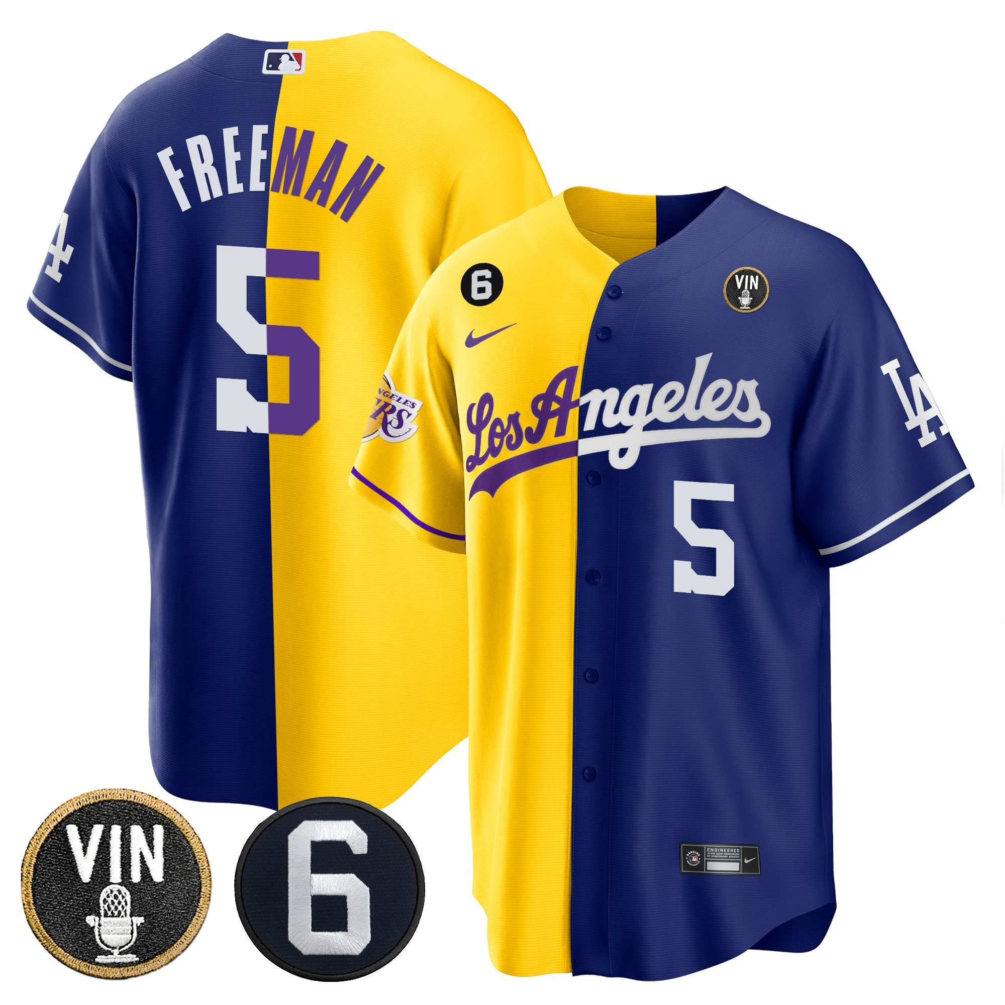 Men's Split Dodgers - Lakers Cool Base Jersey - All Stitched - Image 2