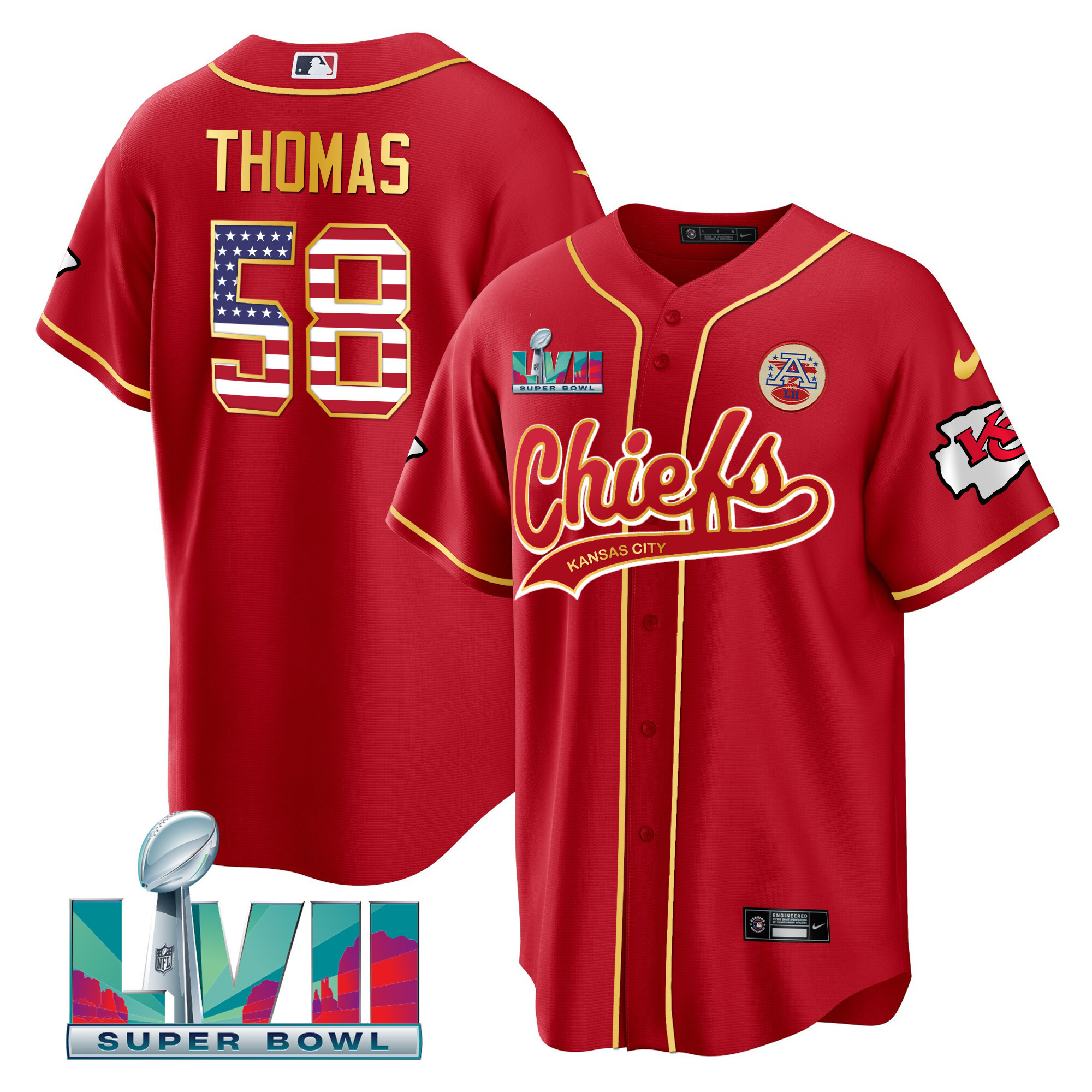Men's Chiefs Super Bowl LVII Flag Cool Base Jersey - All Stitched - Image 4