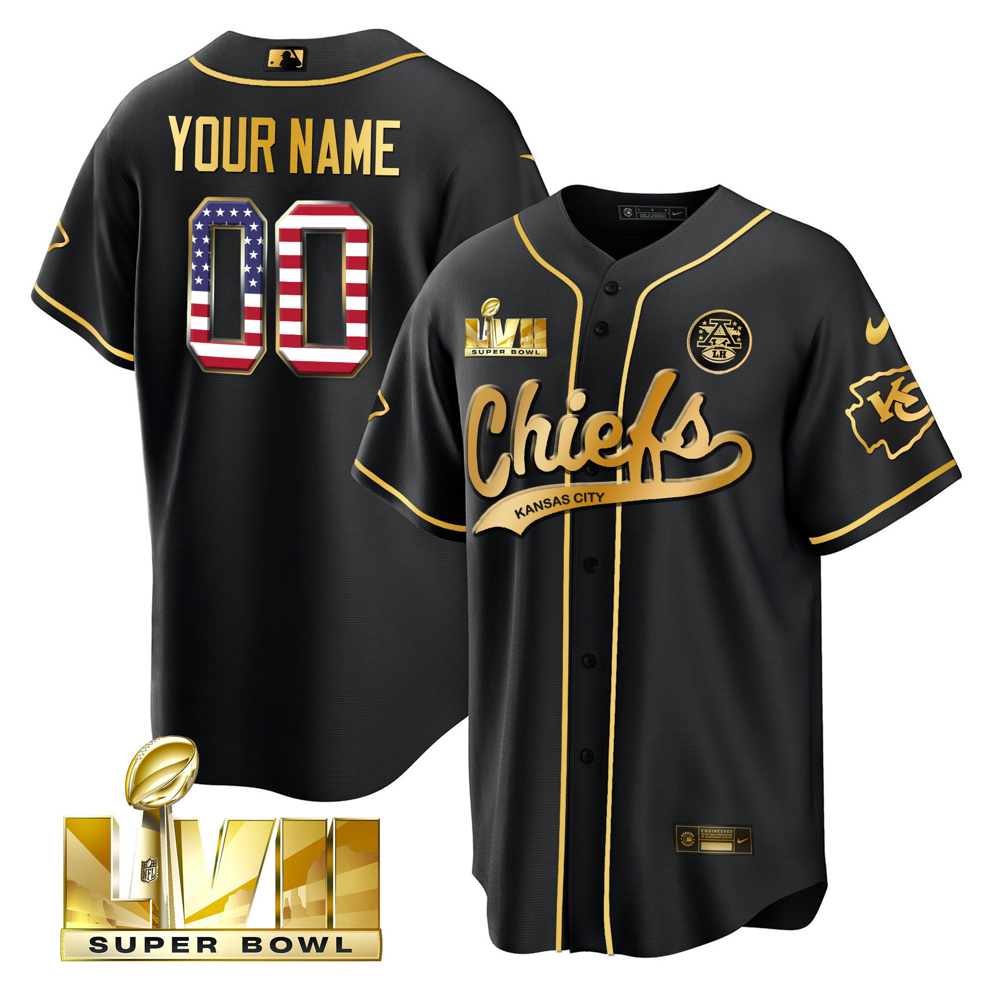 Chiefs Super Bowl LVII Flag Baseball Custom Jersey - All Stitched - Image 3