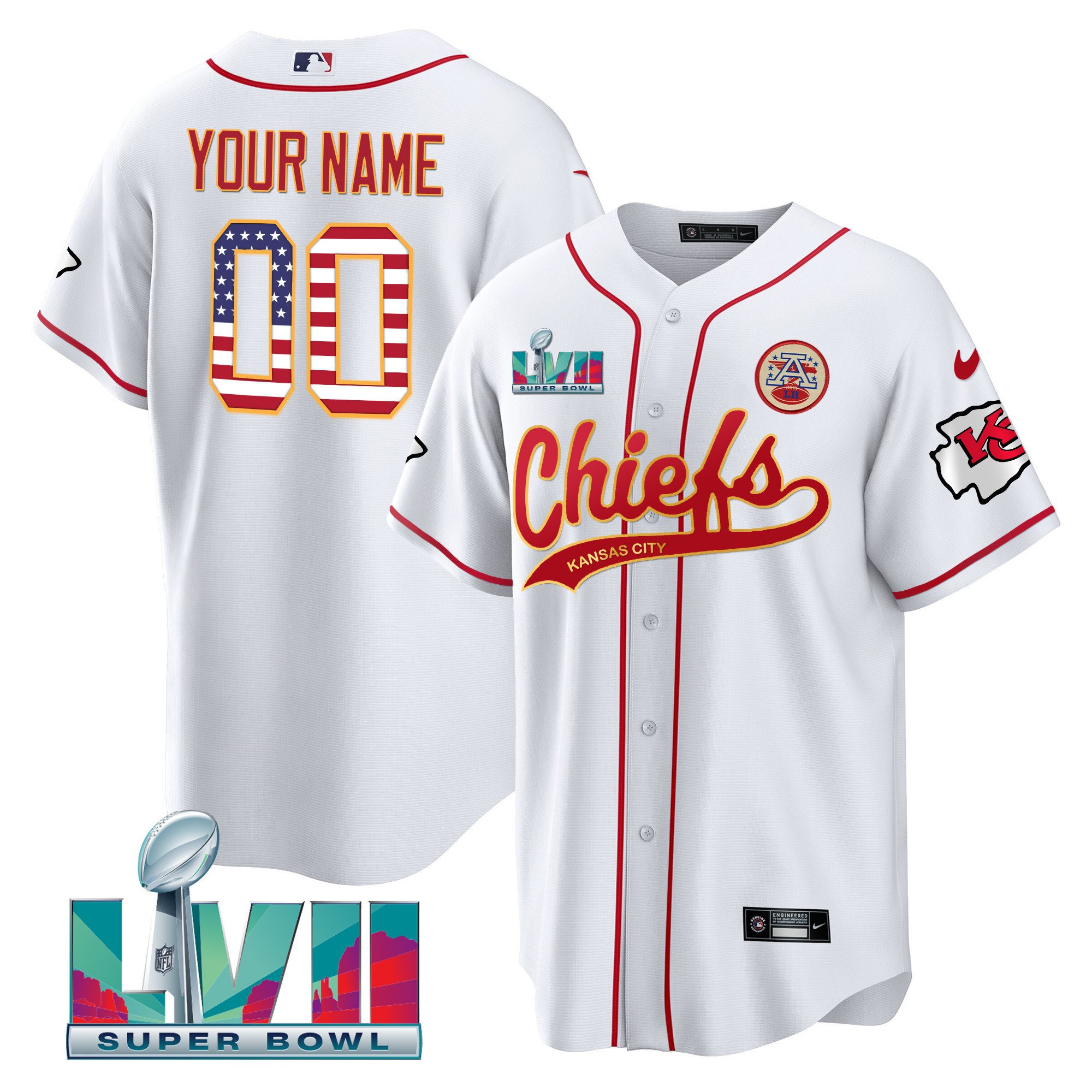 Chiefs Super Bowl LVII Flag Baseball Custom Jersey - All Stitched - Image 2