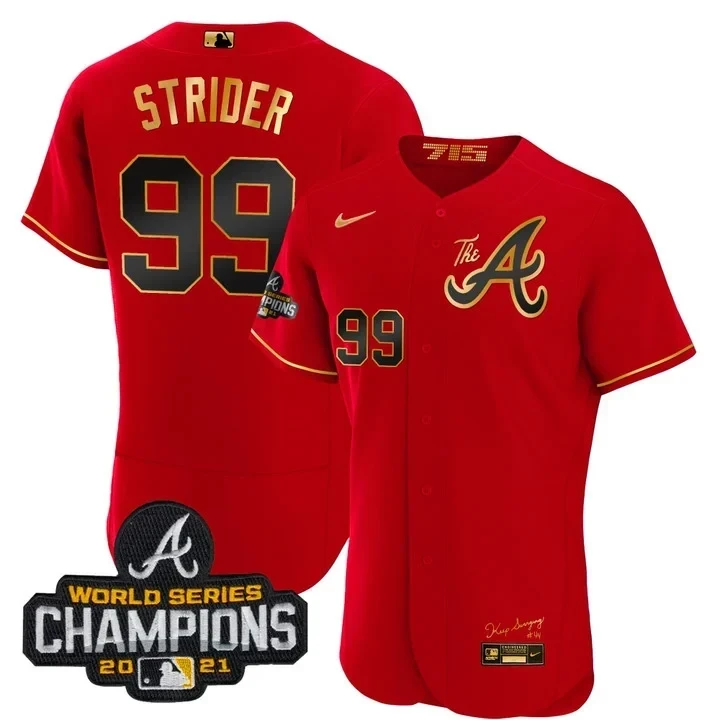 Spencer Strider Atlanta Braves City Connect White Gold Jersey - All Stitched - Image 2