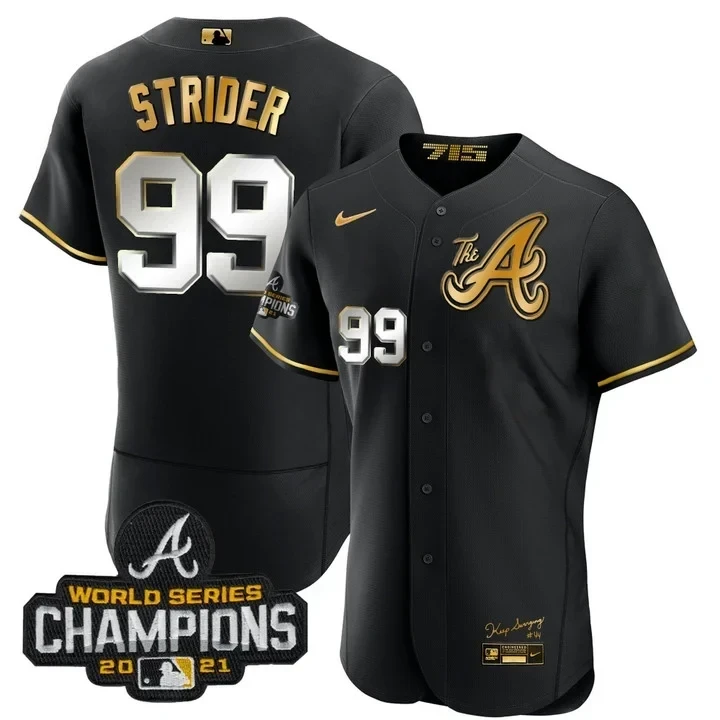 Spencer Strider Atlanta Braves City Connect White Gold Jersey - All Stitched - Image 3