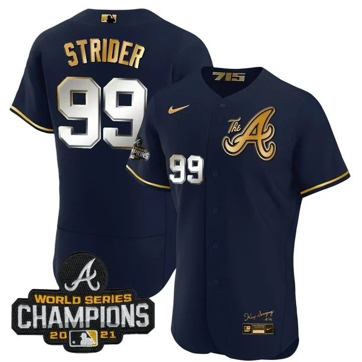 Spencer Strider Atlanta Braves City Connect White Gold Jersey - All Stitched - Image 4