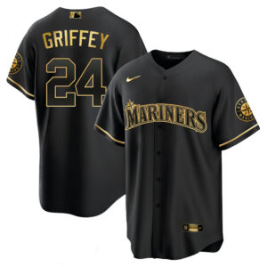 Men's Seattle Mariners White Gold & Black Gold Jersey - All Stitched
