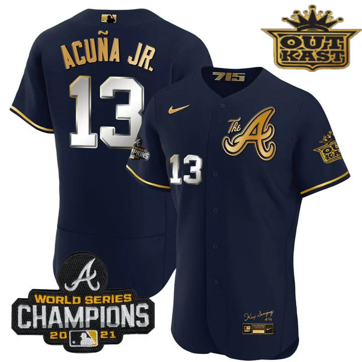 Men's Atlanta Braves Outkast Gold The A Flex Base Jersey – All Stitched - Image 19