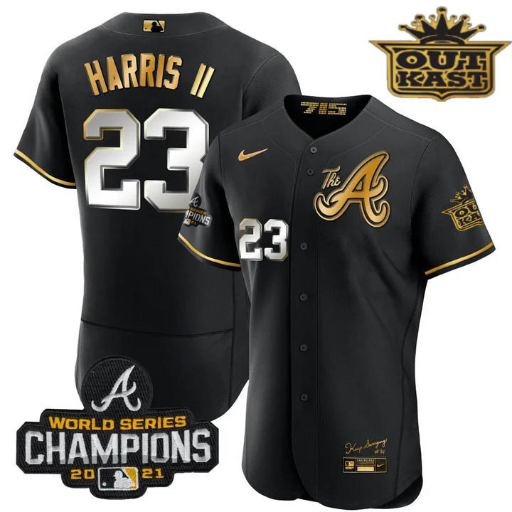 Men's Atlanta Braves Outkast Gold The A Flex Base Jersey – All Stitched - Image 6