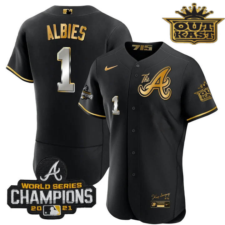 Men's Atlanta Braves Outkast Gold The A Flex Base Jersey – All Stitched - Image 8