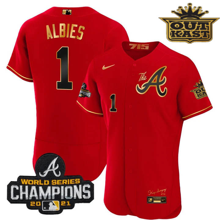 Men's Atlanta Braves Outkast Gold The A Flex Base Jersey – All Stitched - Image 35