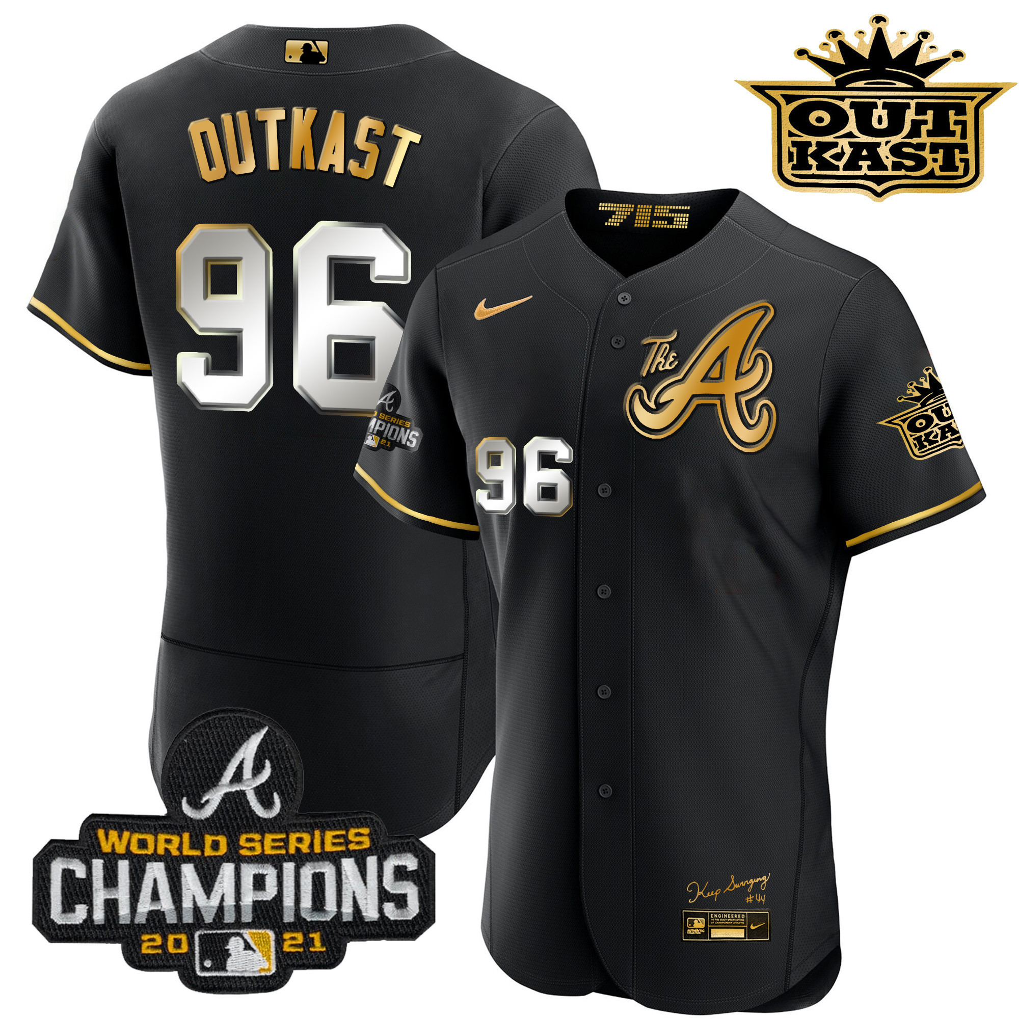 Men's Atlanta Braves Outkast Gold The A Flex Base Jersey – All Stitched - Image 2