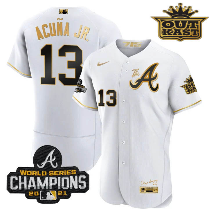 Men's Atlanta Braves Outkast Gold The A Flex Base Jersey – All Stitched - Image 10