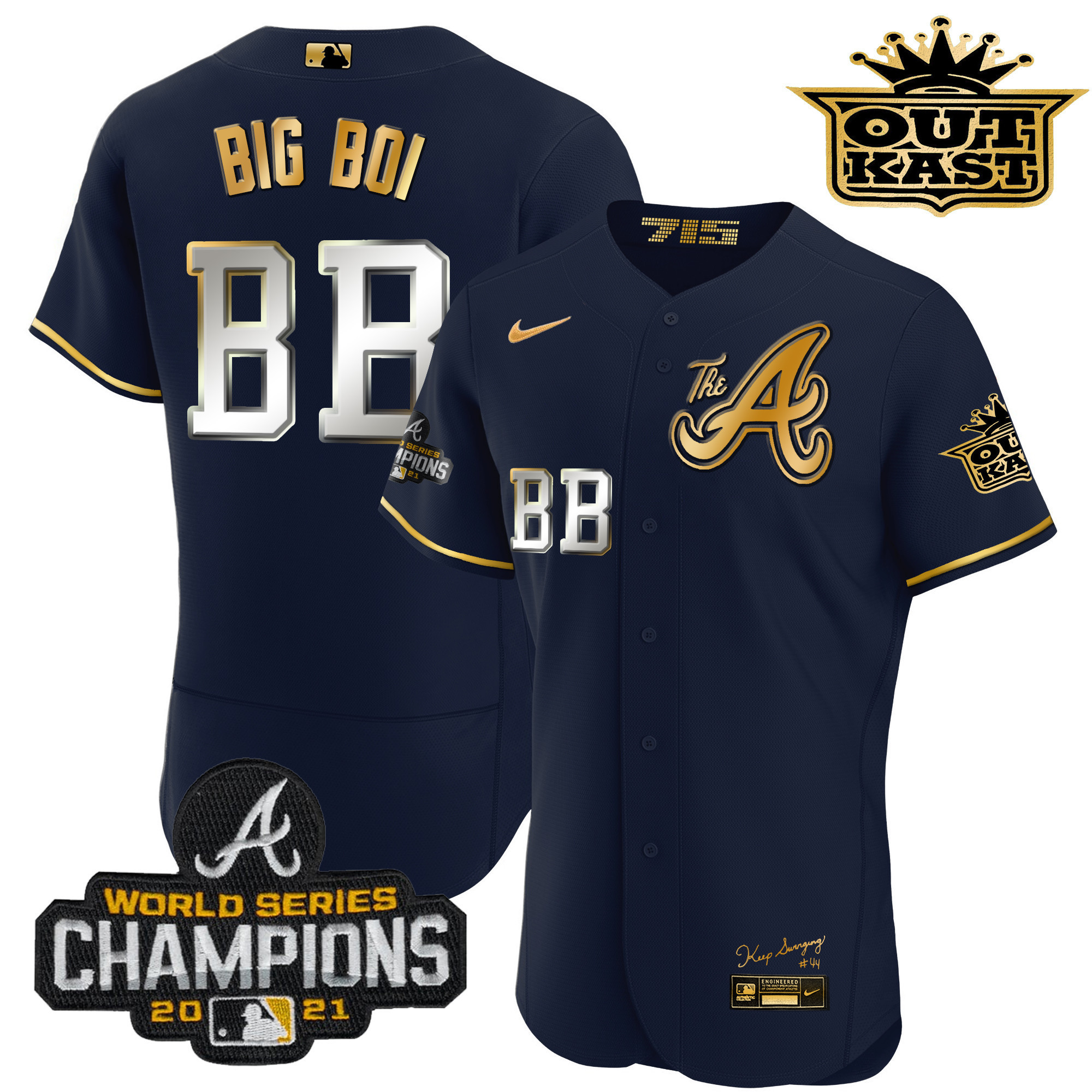 Men's Atlanta Braves Outkast Gold The A Flex Base Jersey – All Stitched - Image 22