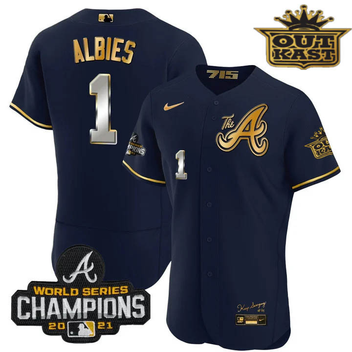 Men's Atlanta Braves Outkast Gold The A Flex Base Jersey – All Stitched - Image 26