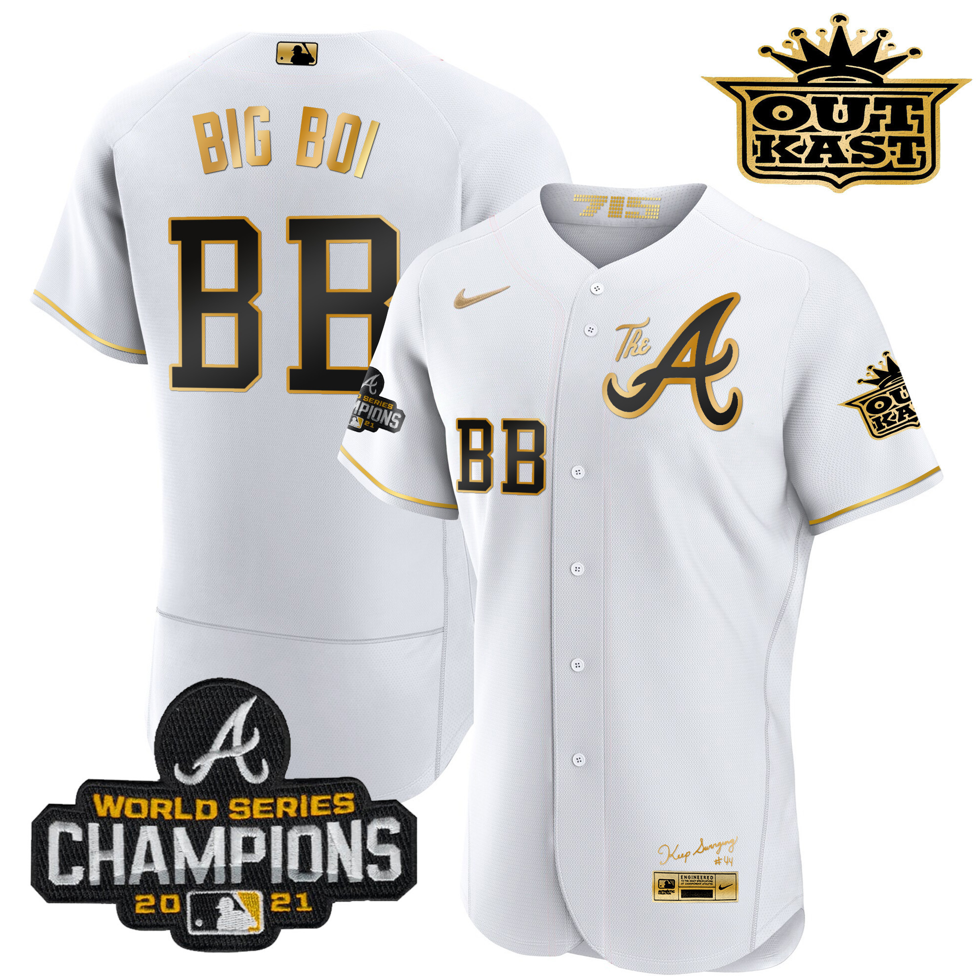 Men's Atlanta Braves Outkast Gold The A Flex Base Jersey – All Stitched - Image 13