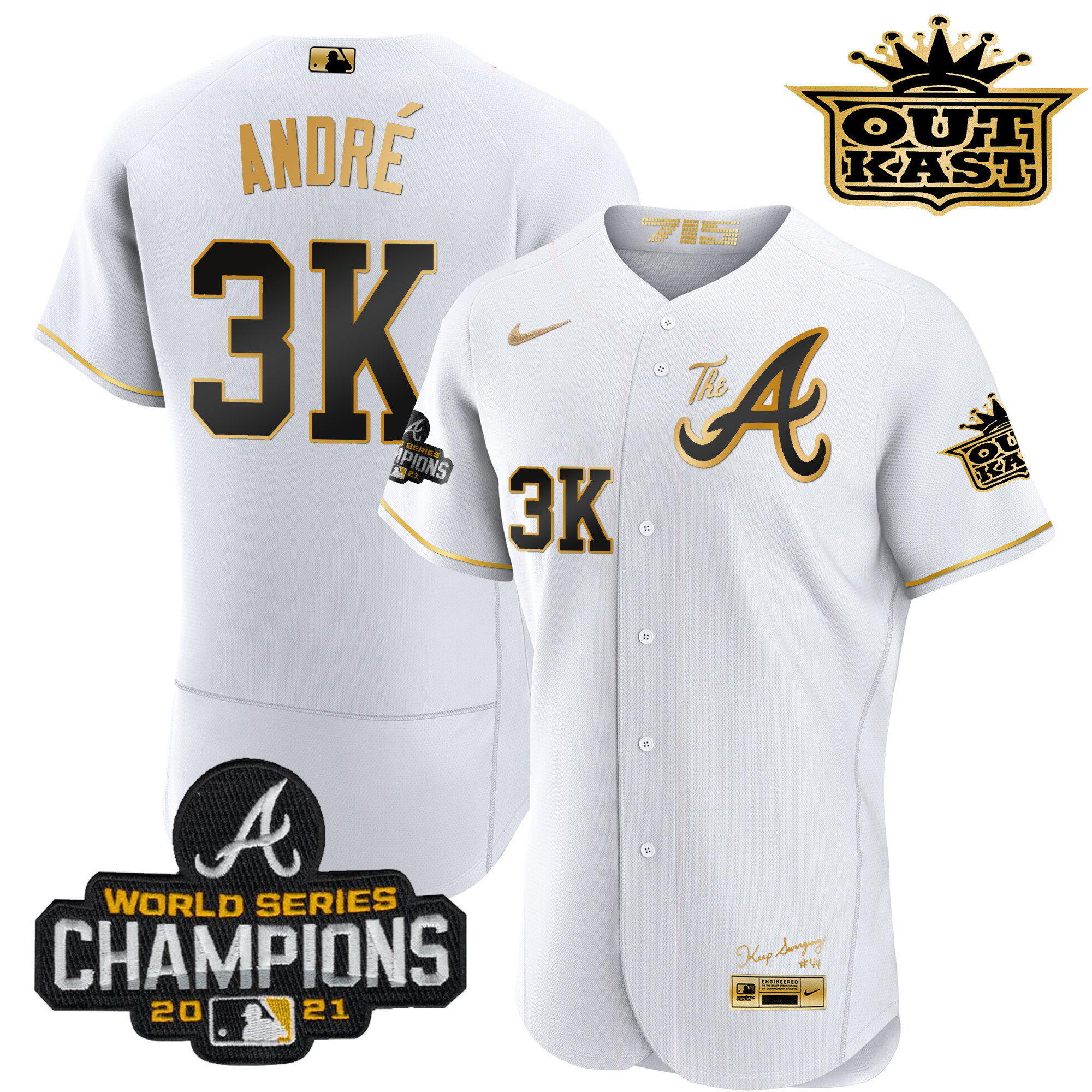 Men's Atlanta Braves Outkast Gold The A Flex Base Jersey – All Stitched - Image 12