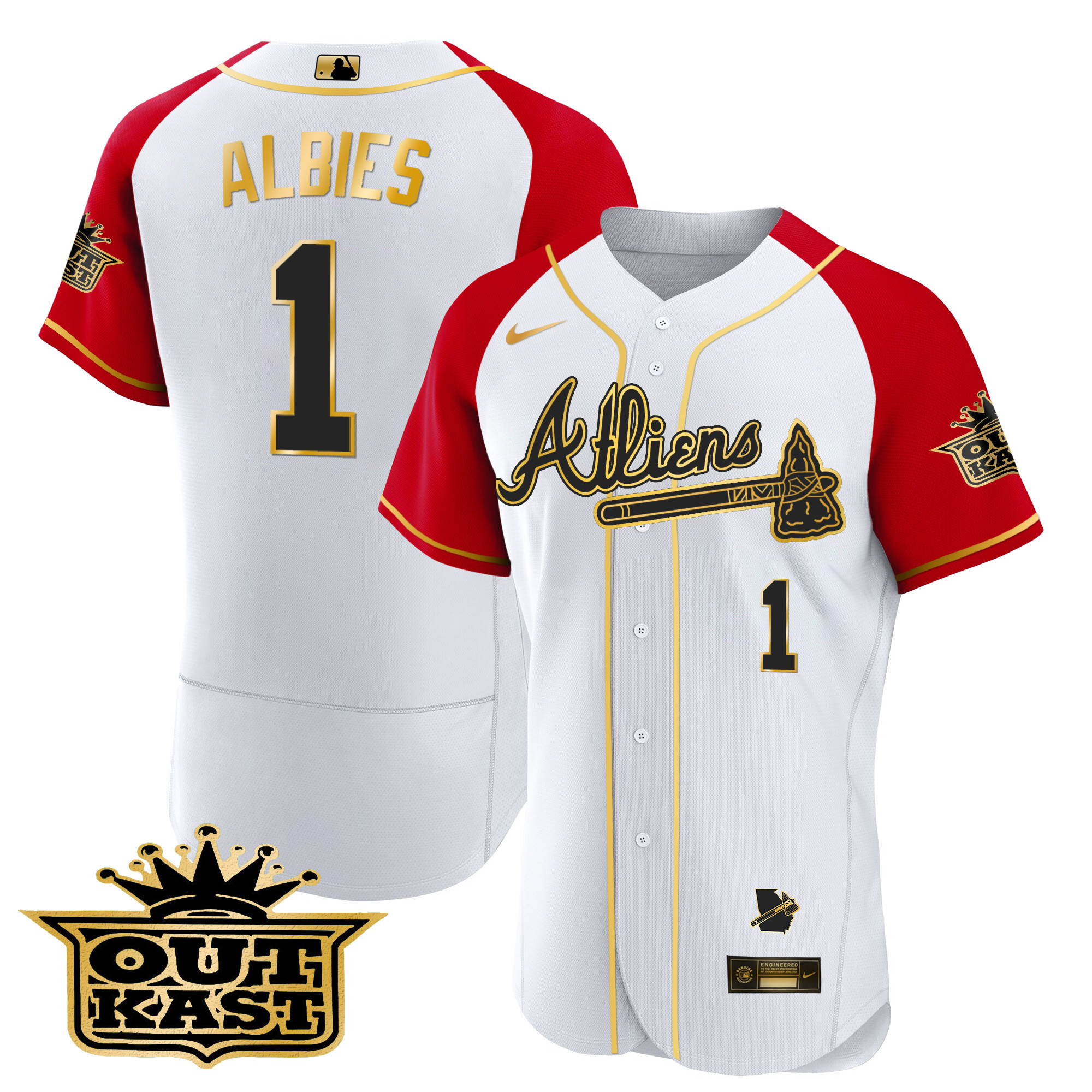 Men's Atlanta Braves Atliens Gold Alternate Flex Base Jersey - All Stitched - Image 53