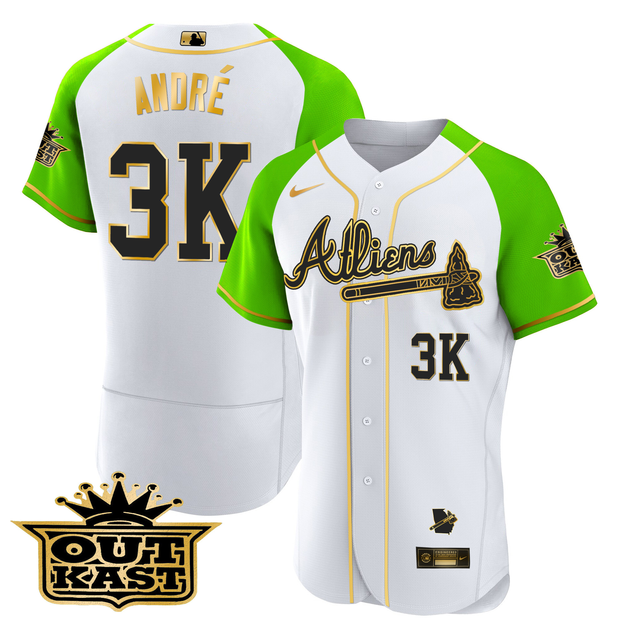 Men's Atlanta Braves Atliens Gold Alternate Flex Base Jersey - All Stitched - Image 30