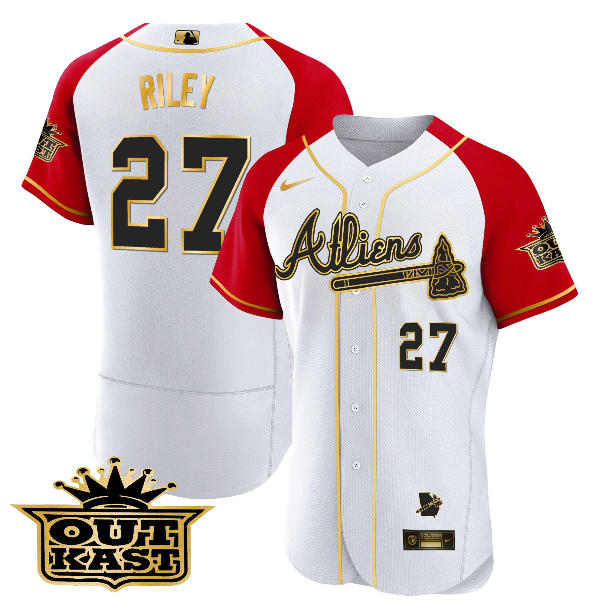 Men's Atlanta Braves Atliens Gold Alternate Flex Base Jersey - All Stitched - Image 50