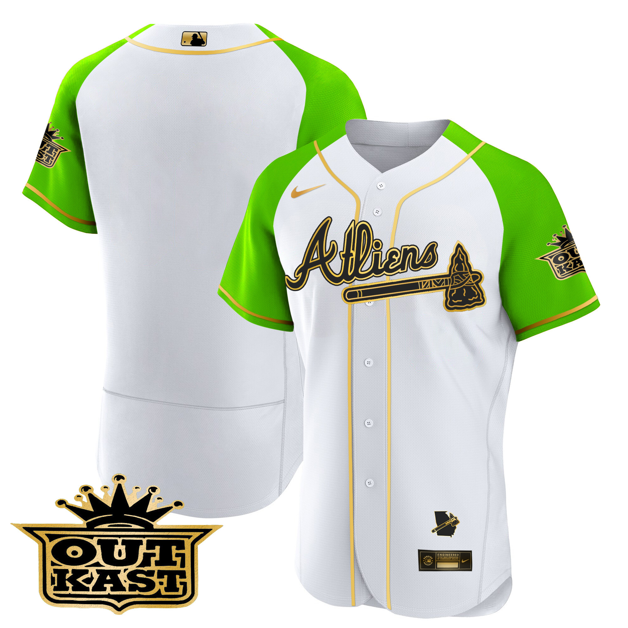Men's Atlanta Braves Atliens Gold Alternate Flex Base Jersey - All Stitched - Image 36
