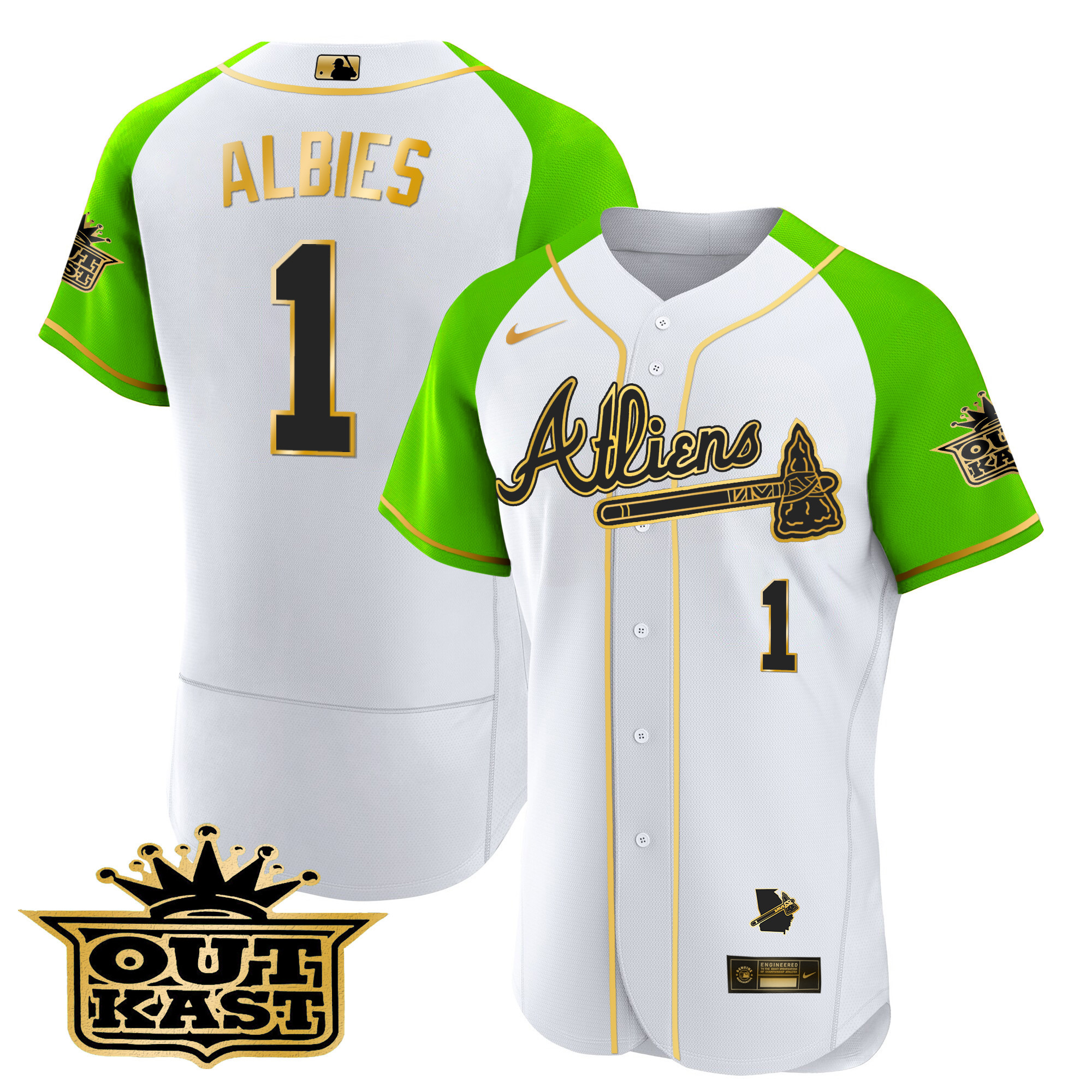 Men's Atlanta Braves Atliens Gold Alternate Flex Base Jersey - All Stitched - Image 35