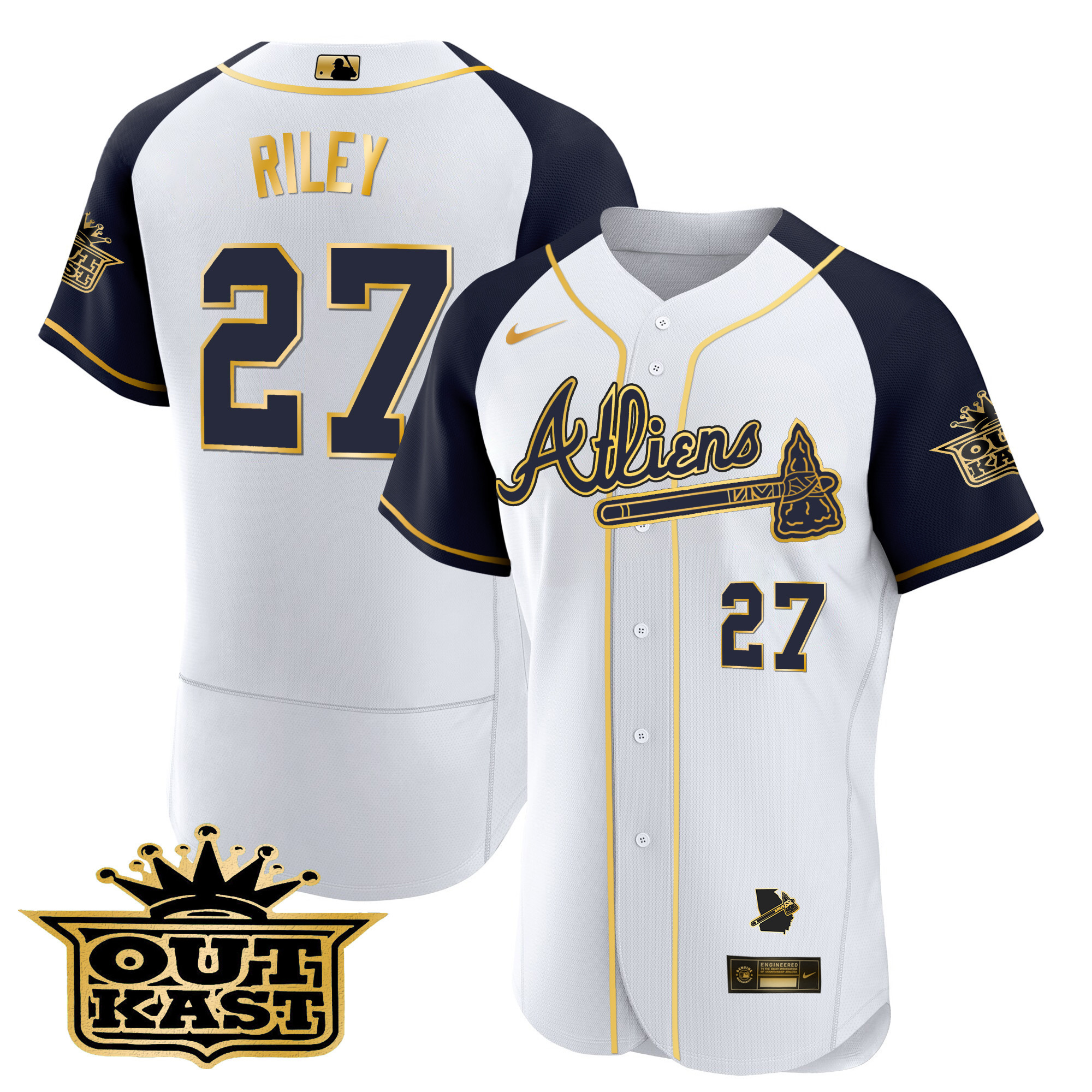 Men's Atlanta Braves Atliens Gold Alternate Flex Base Jersey - All Stitched - Image 41
