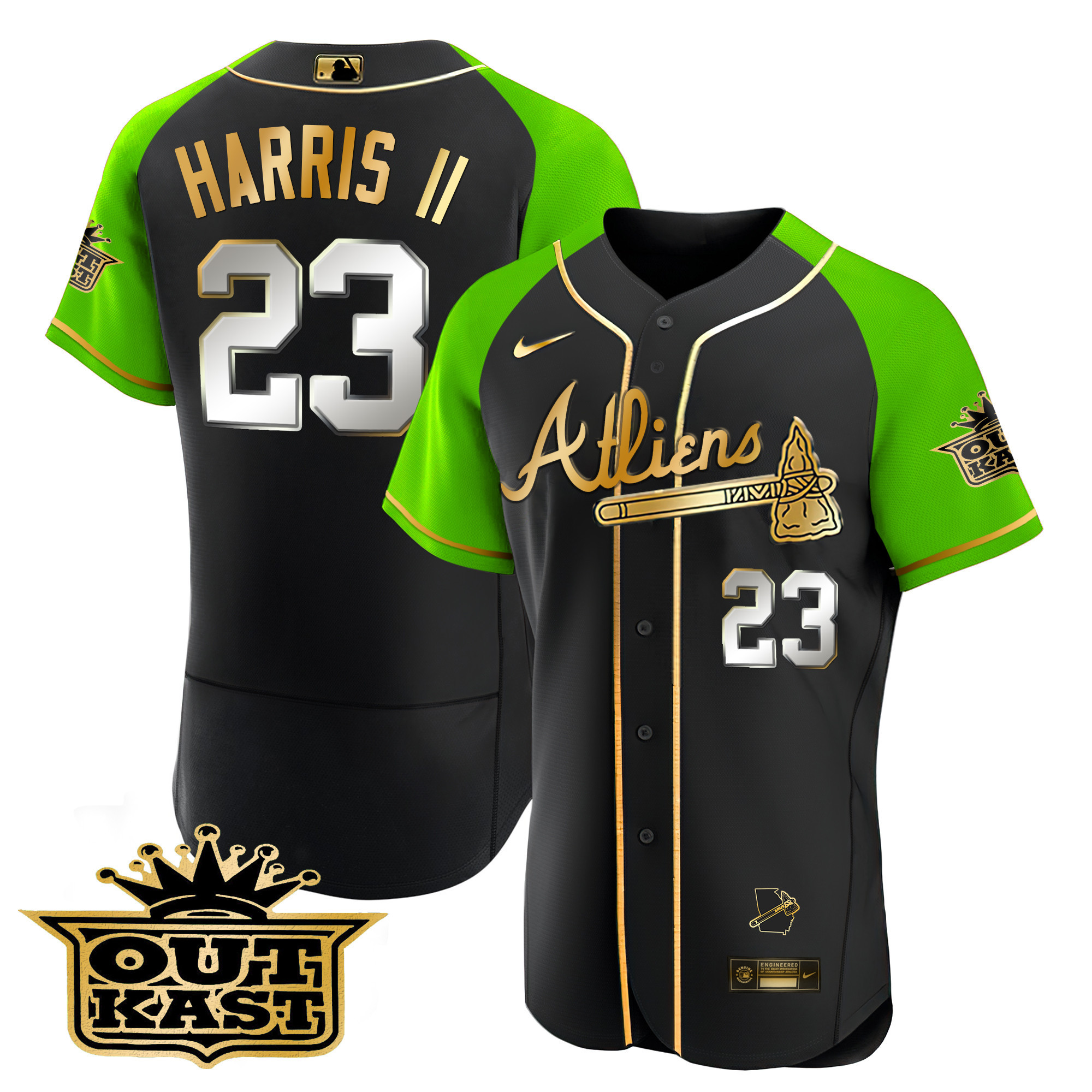 Men's Atlanta Braves Atliens Gold Alternate Flex Base Jersey - All Stitched - Image 6