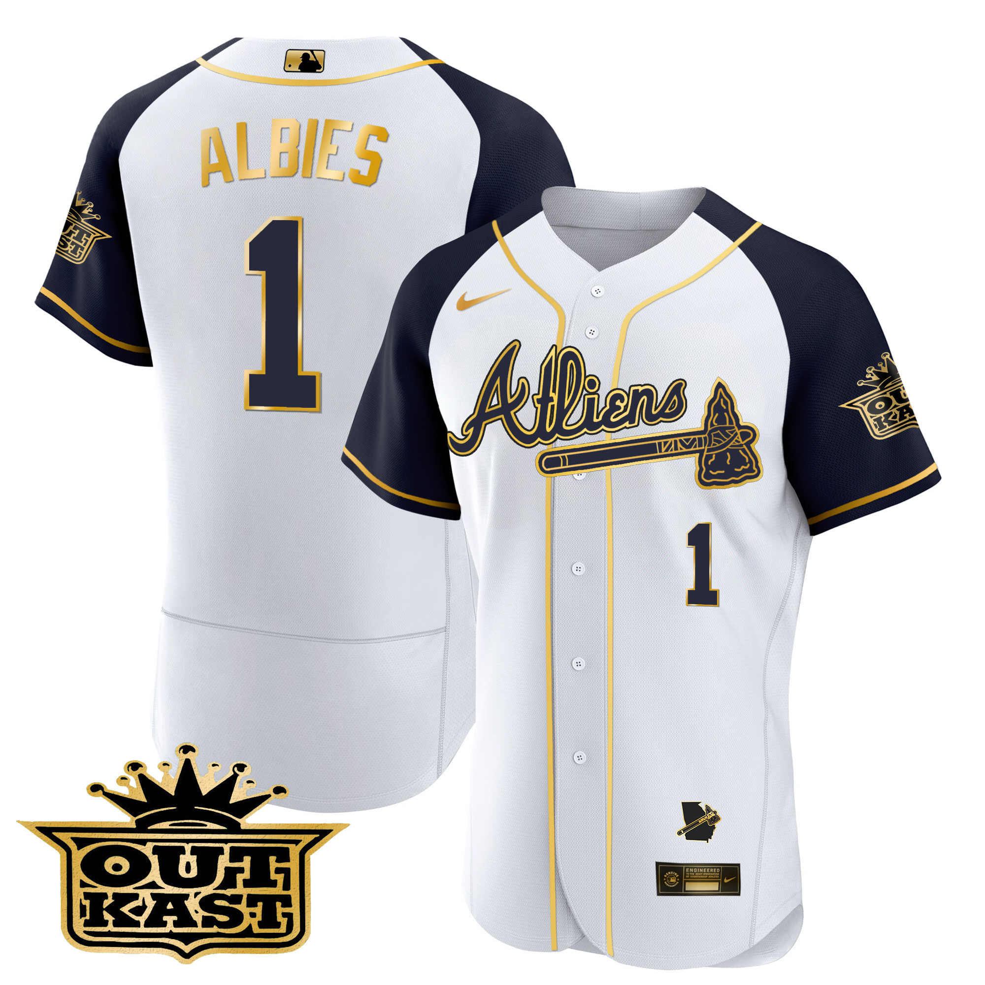 Men's Atlanta Braves Atliens Gold Alternate Flex Base Jersey - All Stitched - Image 44
