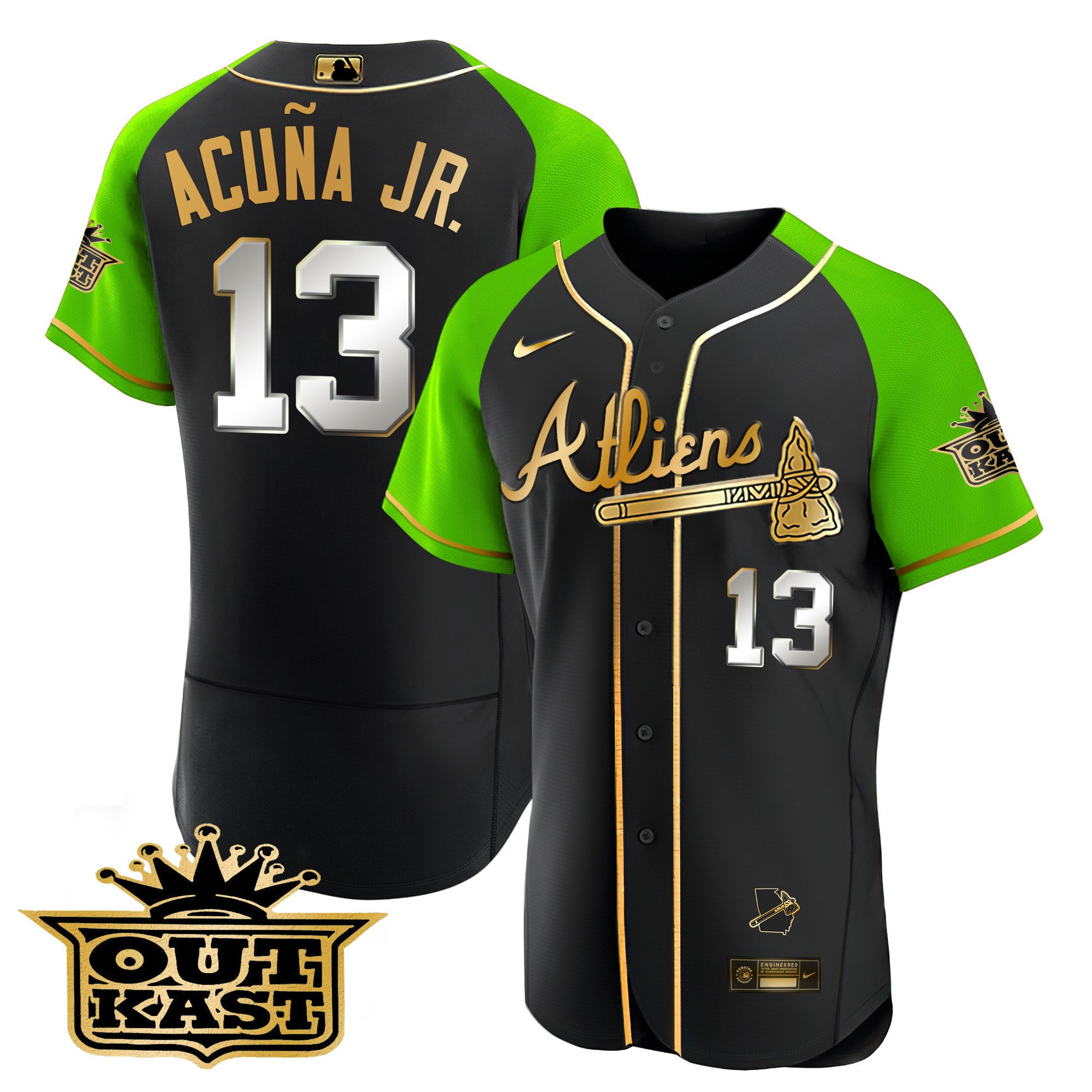 Men's Atlanta Braves Atliens Gold Alternate Flex Base Jersey - All Stitched