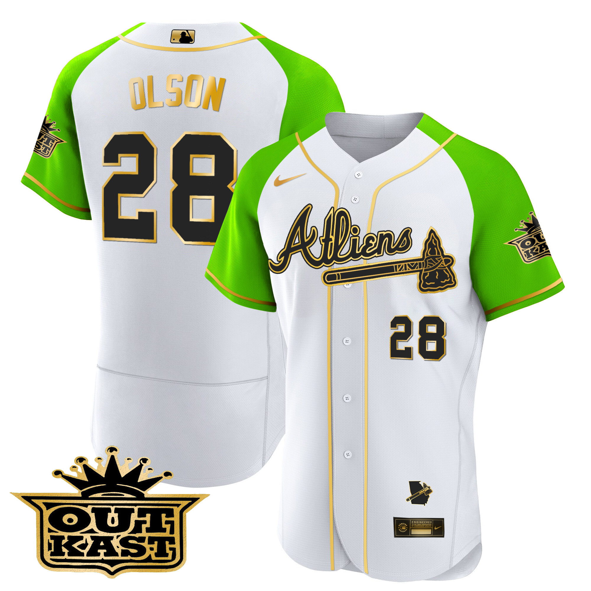 Men's Atlanta Braves Atliens Gold Alternate Flex Base Jersey - All Stitched - Image 34